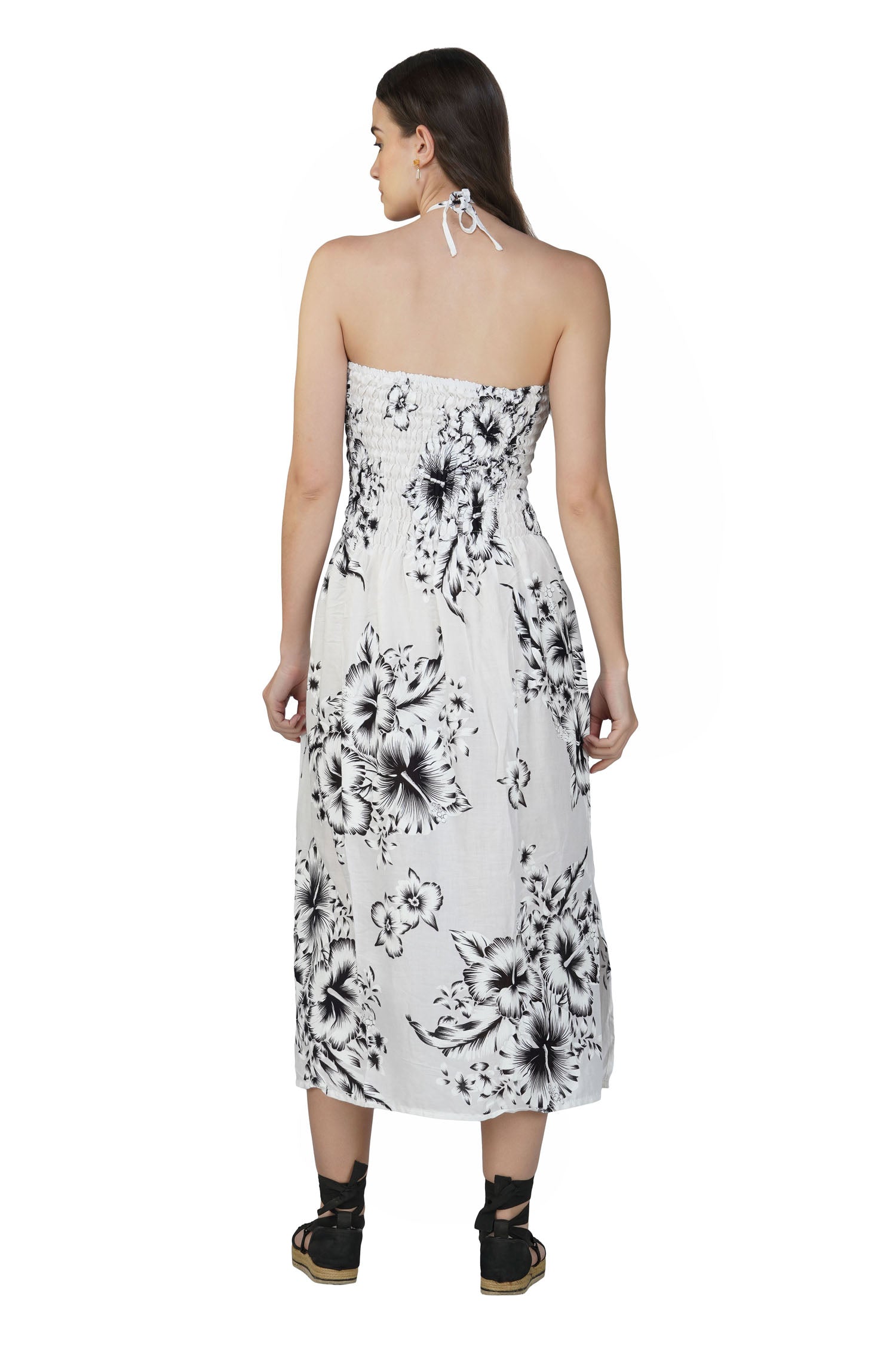 Abstract Print Halter Neck Dress - White