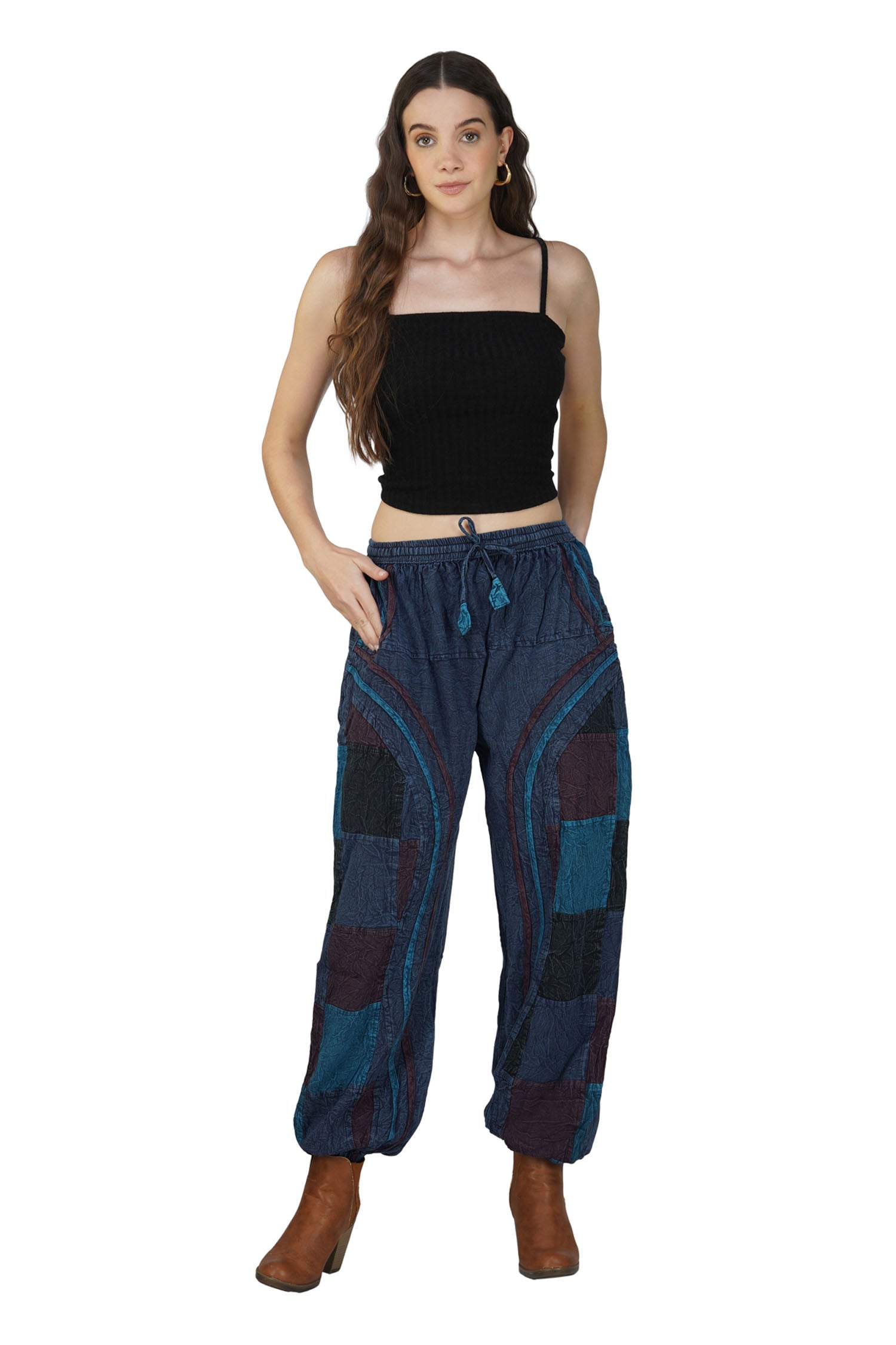 Acid Wash Harem Trousers - Blue