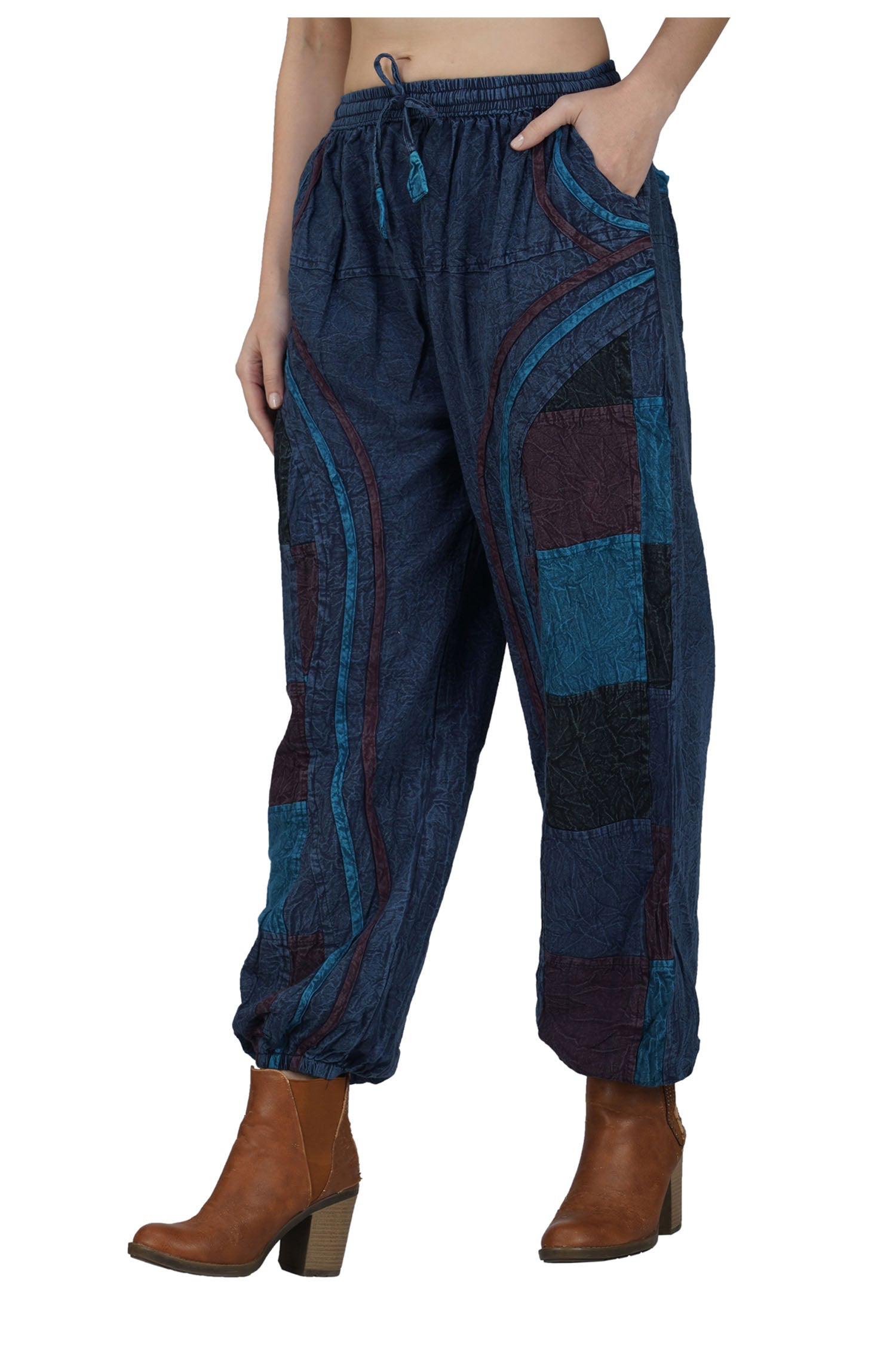 Acid Wash Harem Trousers - Blue