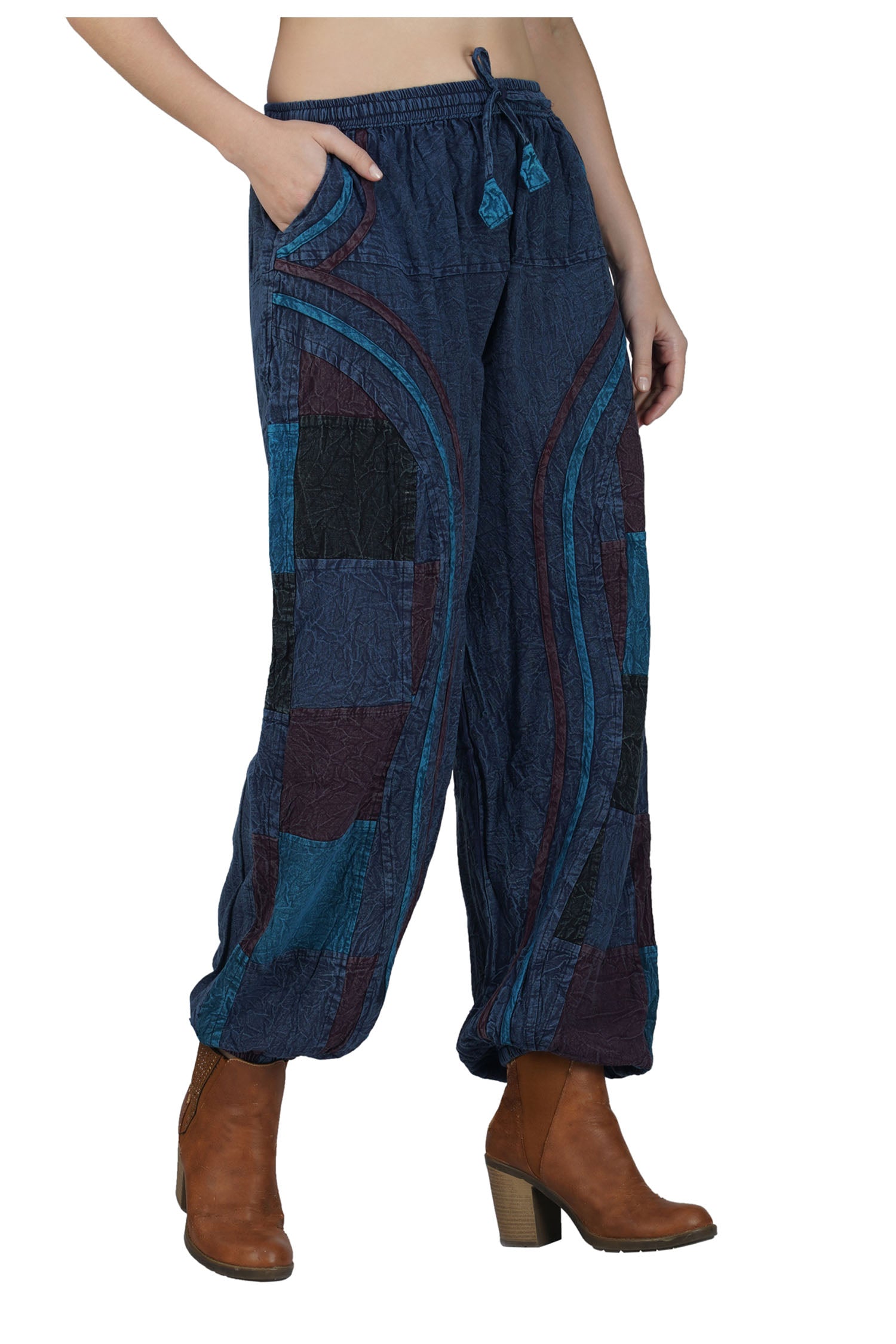 Acid Wash Harem Trousers - Blue