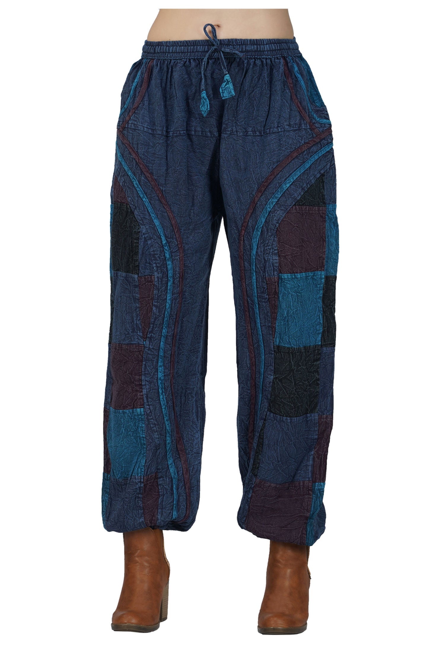 Acid Wash Harem Trousers - Blue