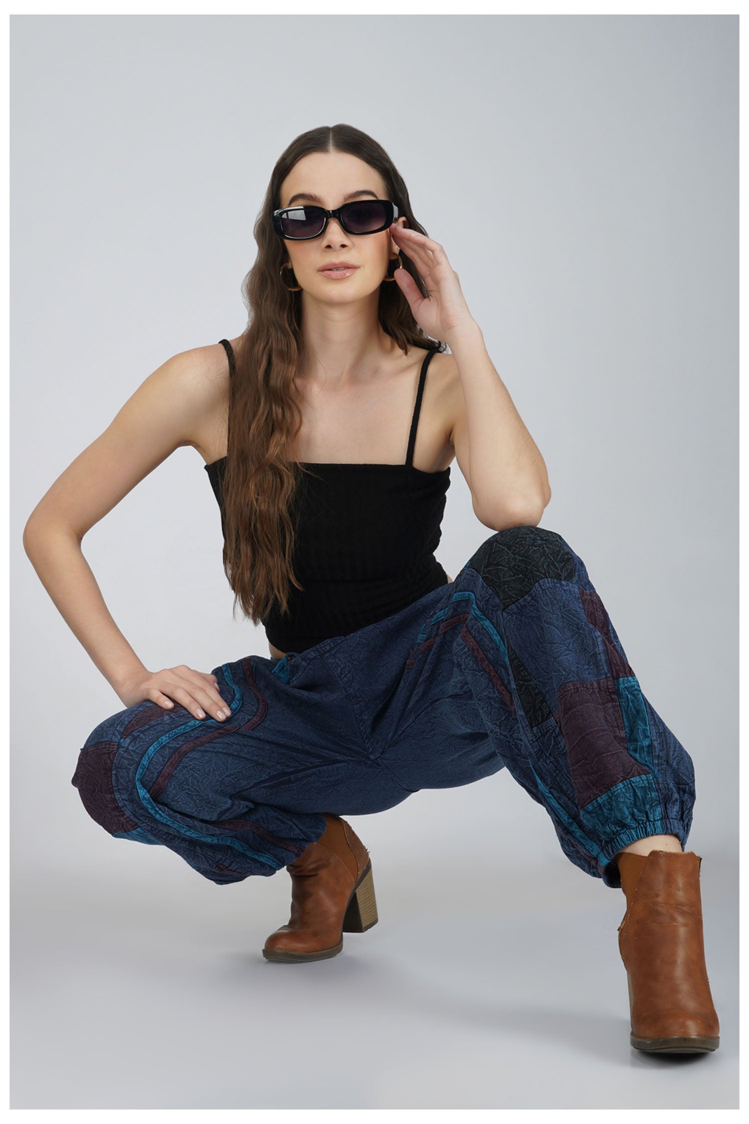 Acid Wash Harem Trousers - Blue