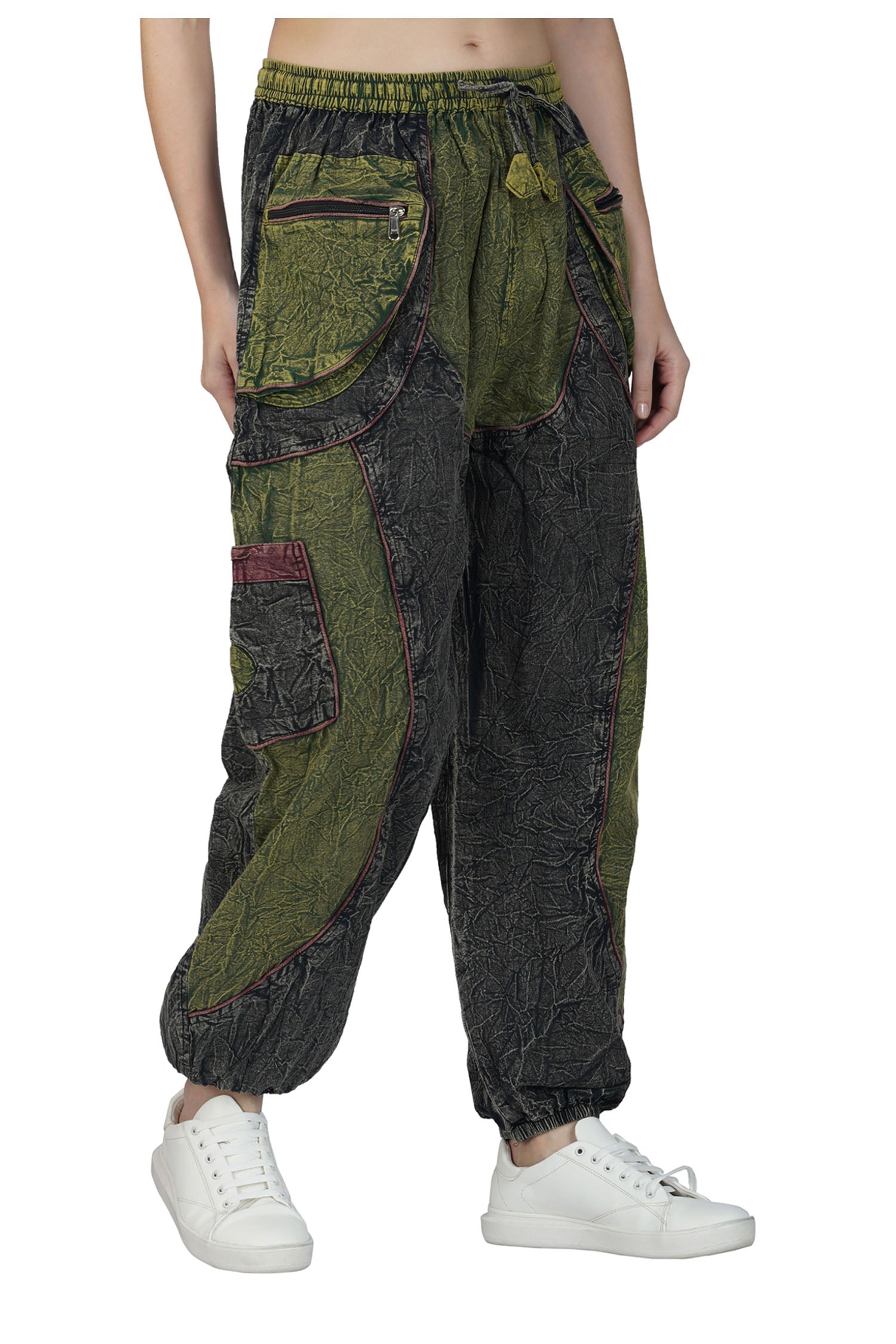 Acid Wash Harem Trousers - Green