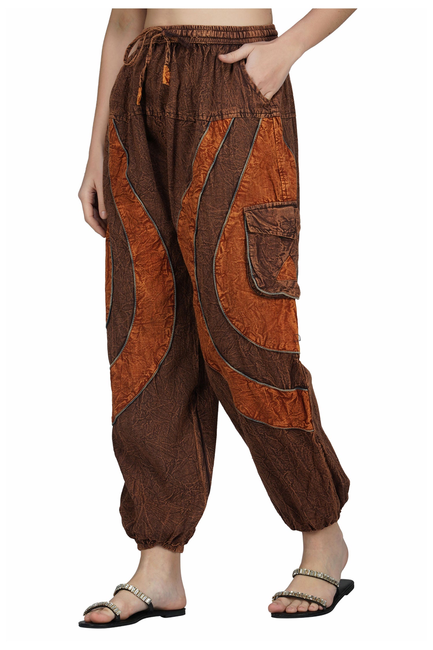 Acid Wash Harem Trousers - Brown