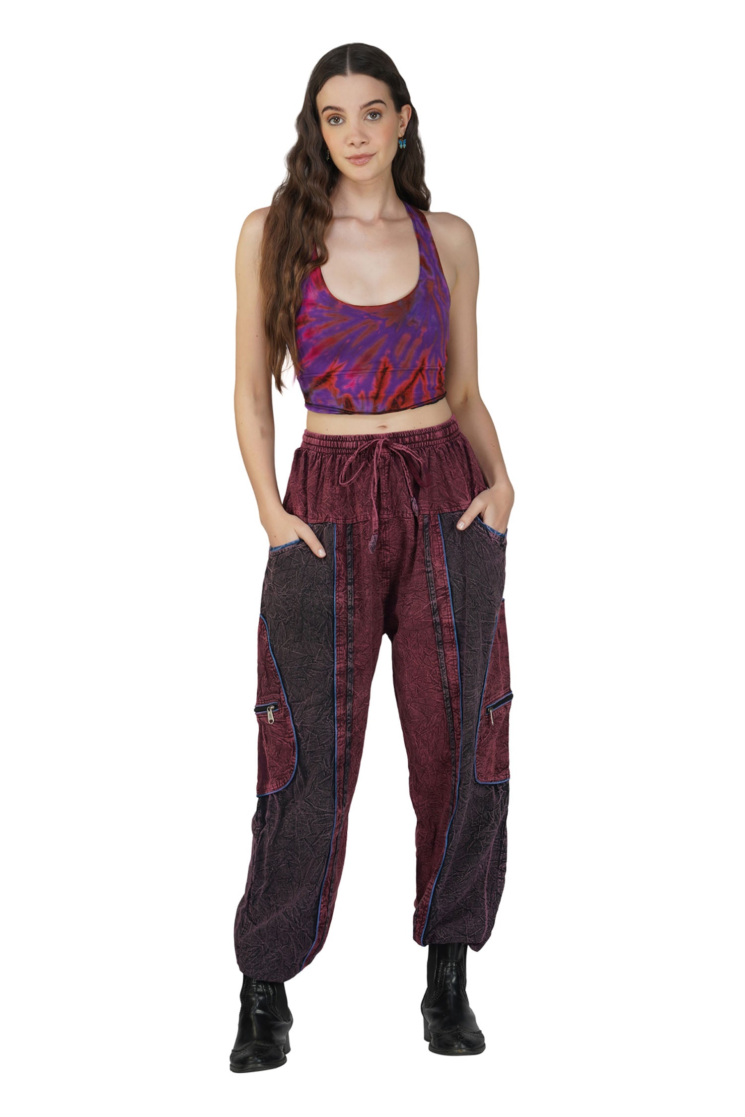 Festival Hippie Boho Trousers - Burgundy