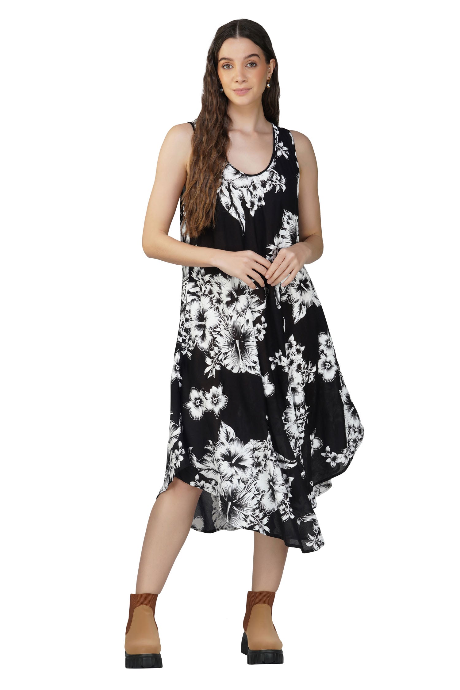 Women's Floral Sleeveless Maxi Dress - Black