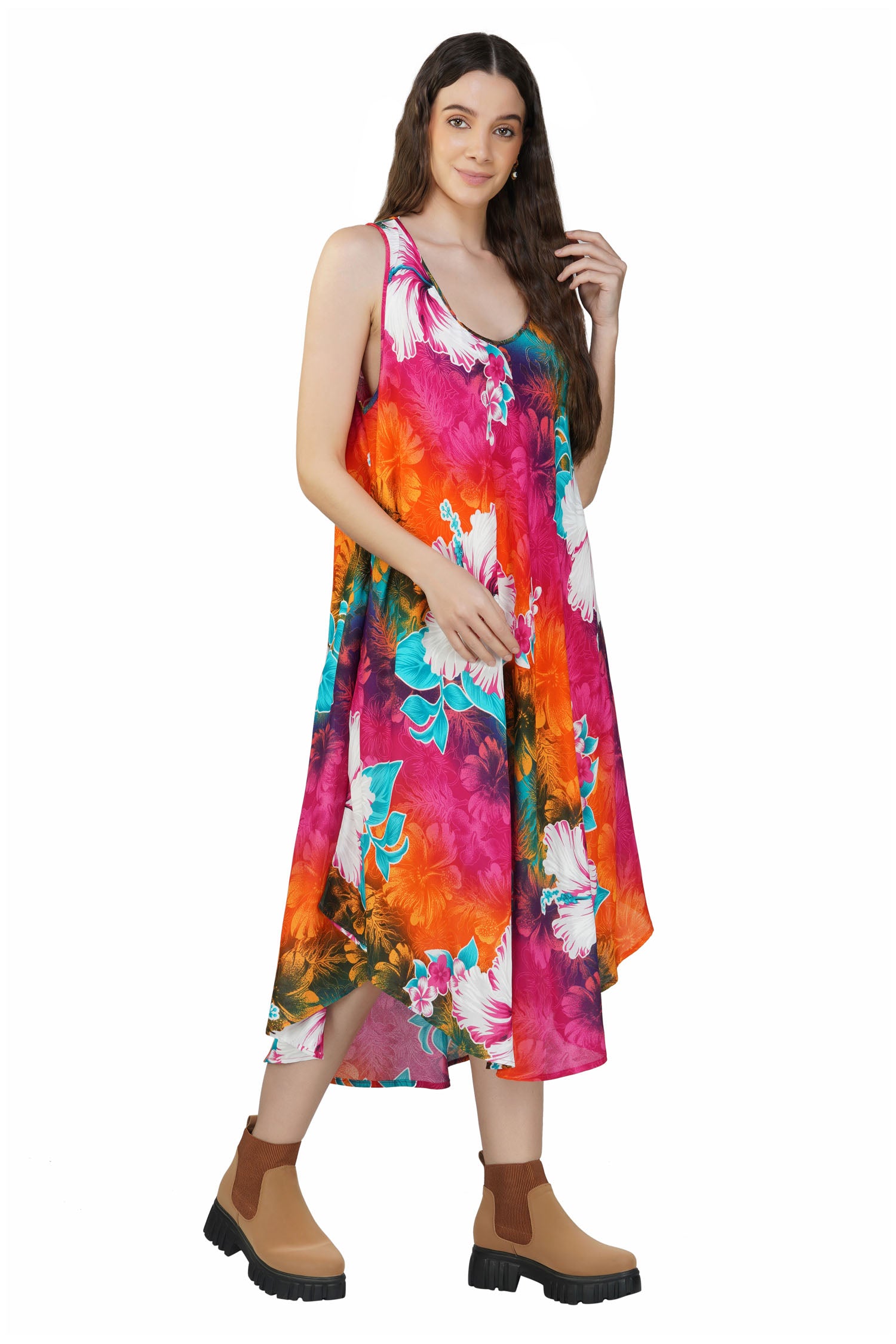 Women's Floral Sleeveless Maxi Dress - Rainbow