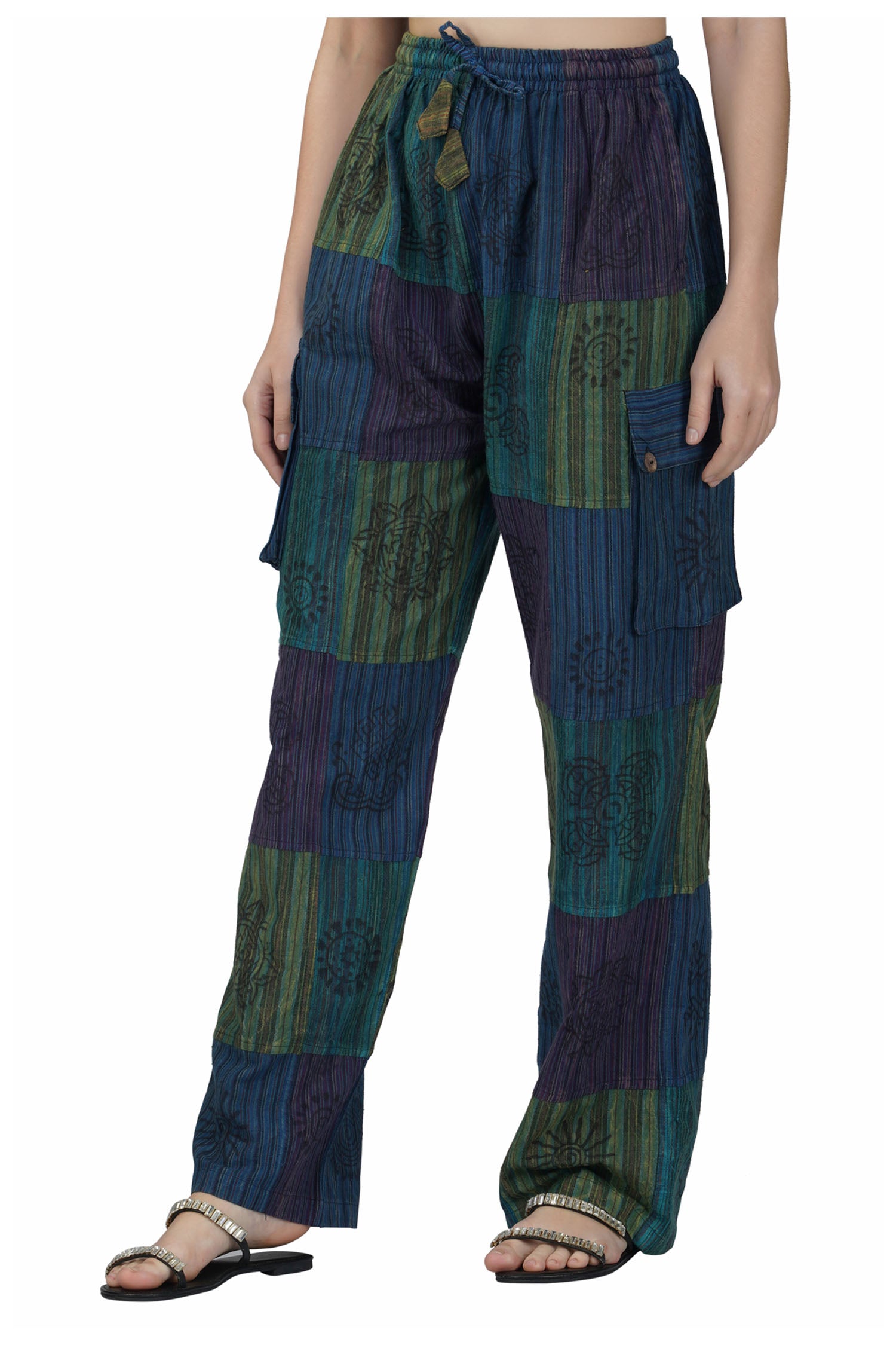 Patchwork Cotton Trousers - Teal