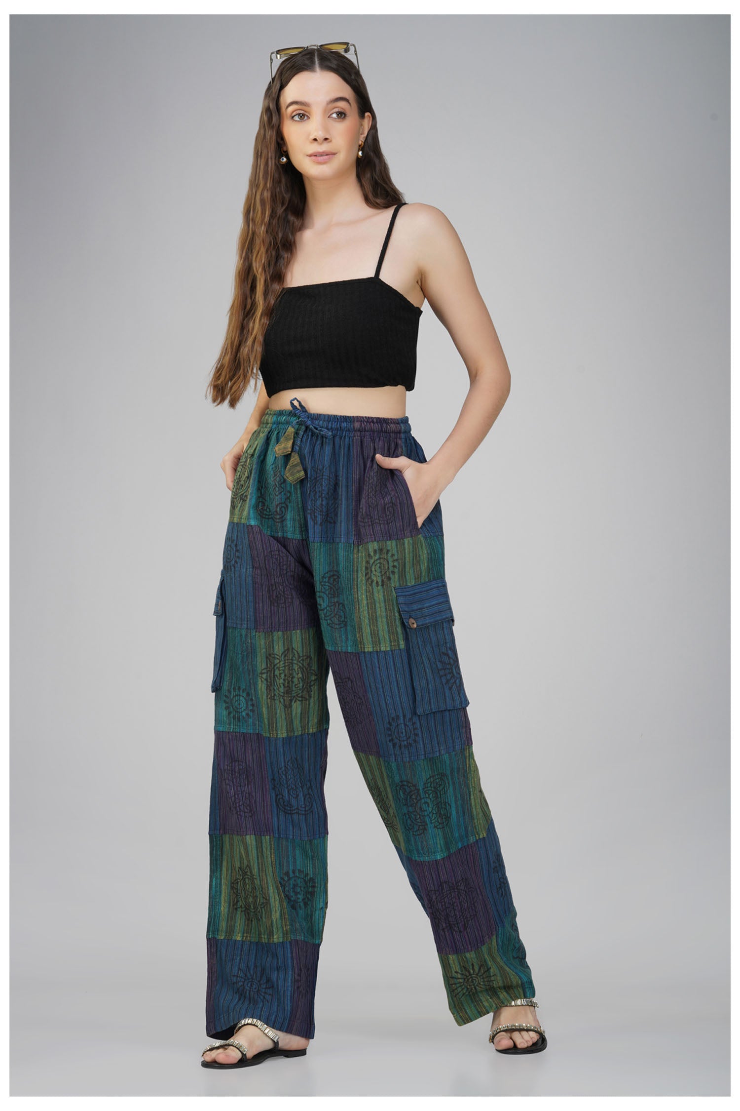 Patchwork Cotton Trousers - Teal