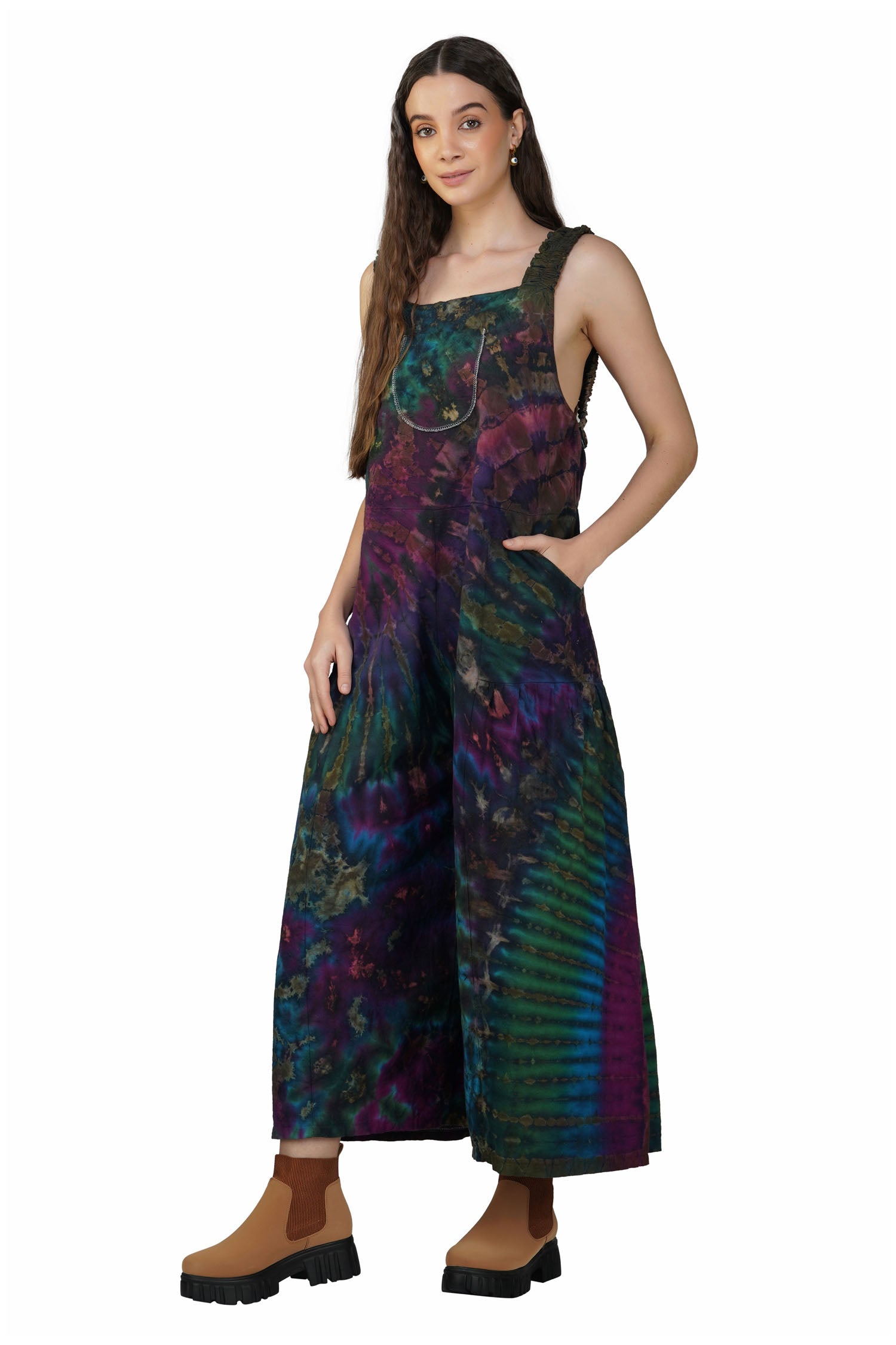 Tie-Dye Dungarees - Forest Green Rainbow