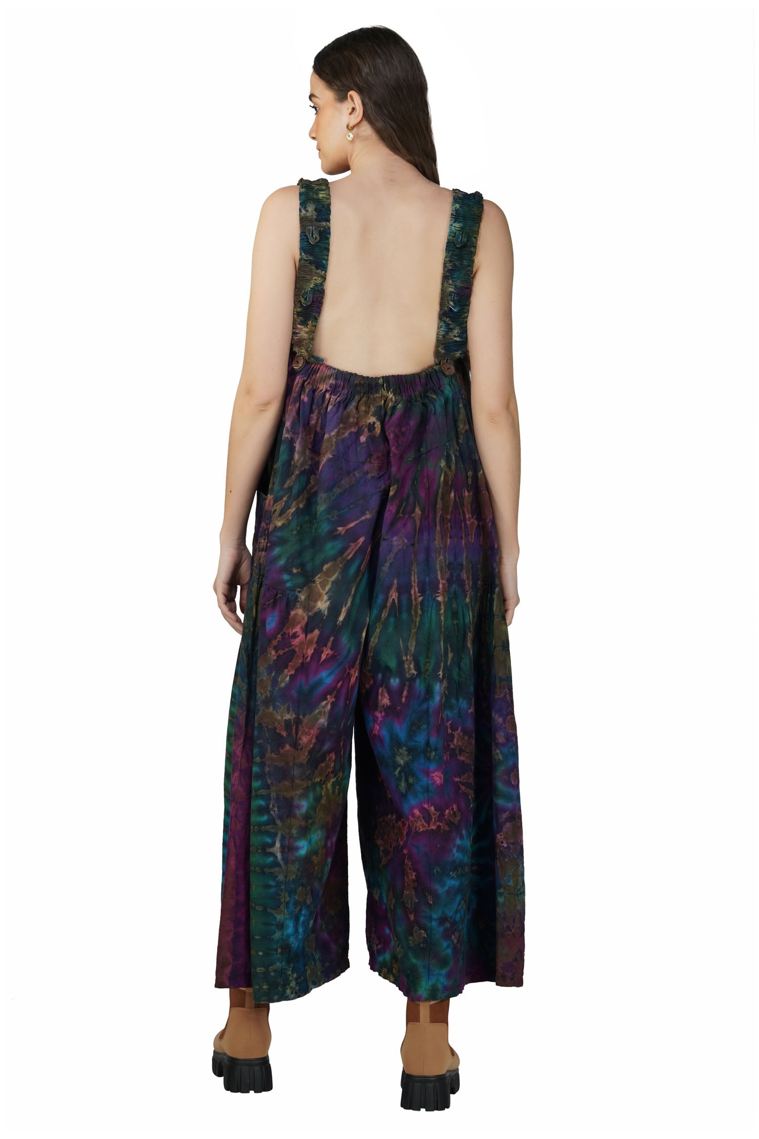 Tie-Dye Dungarees - Forest Green Rainbow