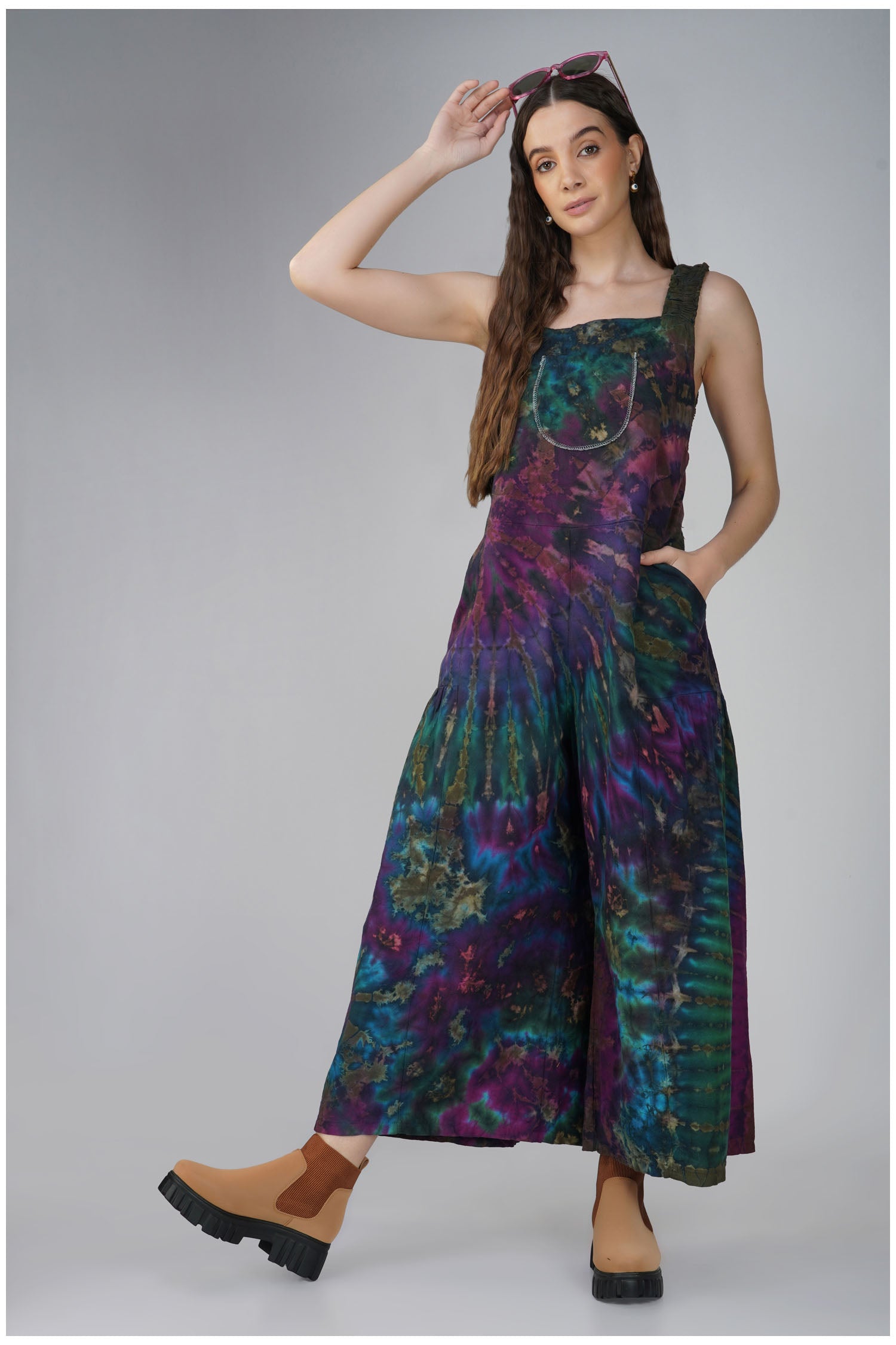 Tie-Dye Dungarees - Forest Green Rainbow