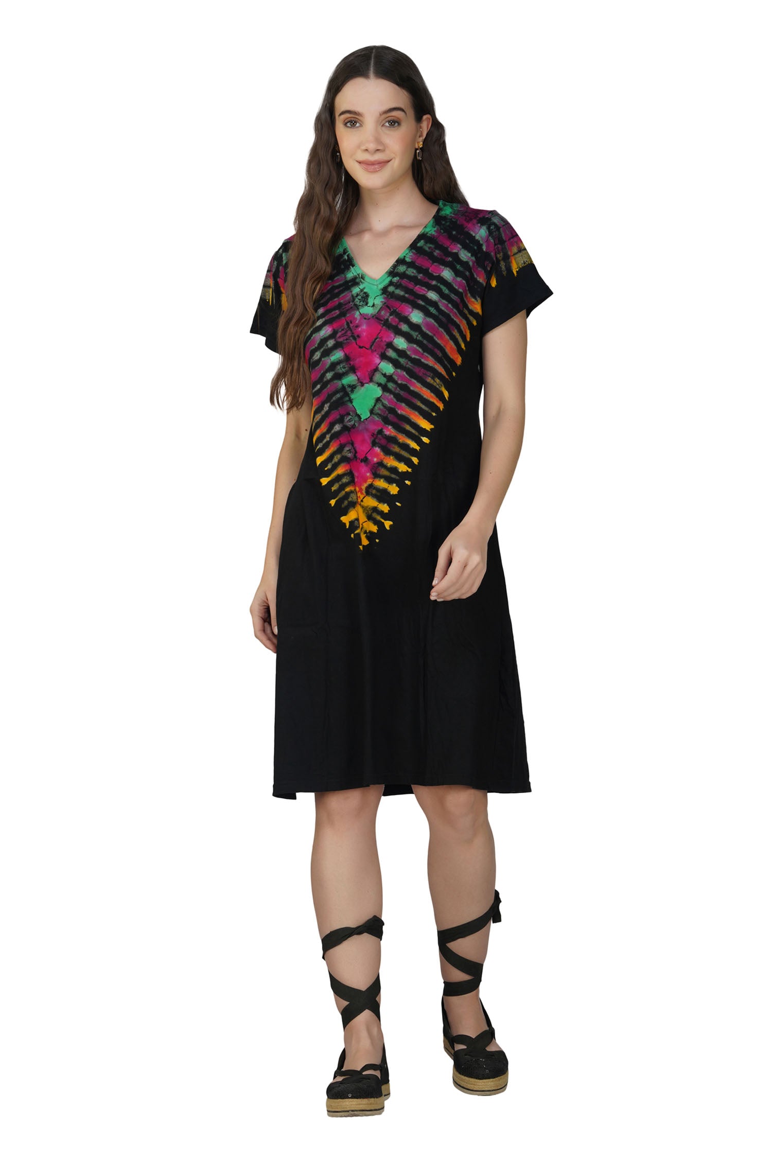 Tie Dye Short Dress - Black