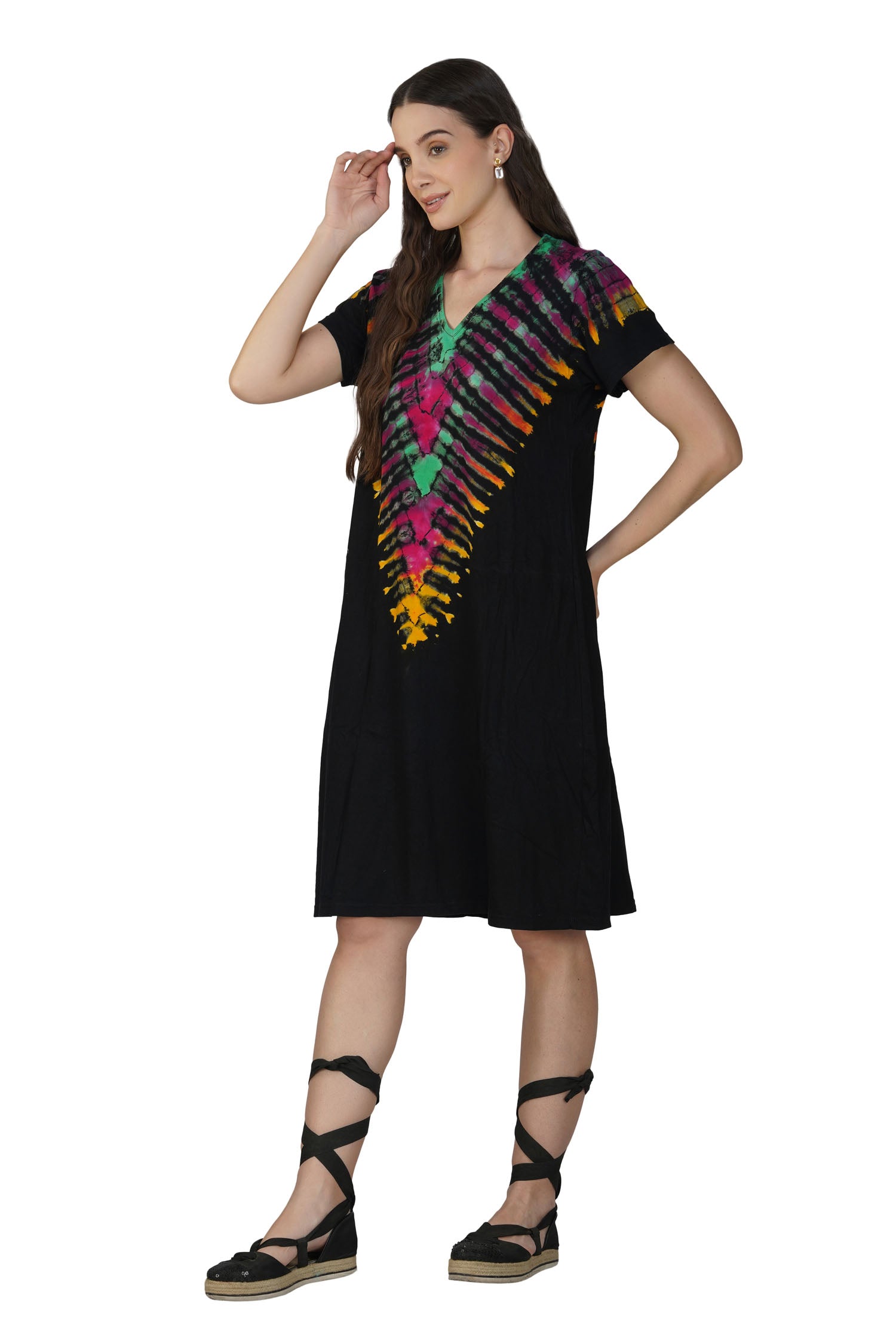 Tie Dye Short Dress - Black