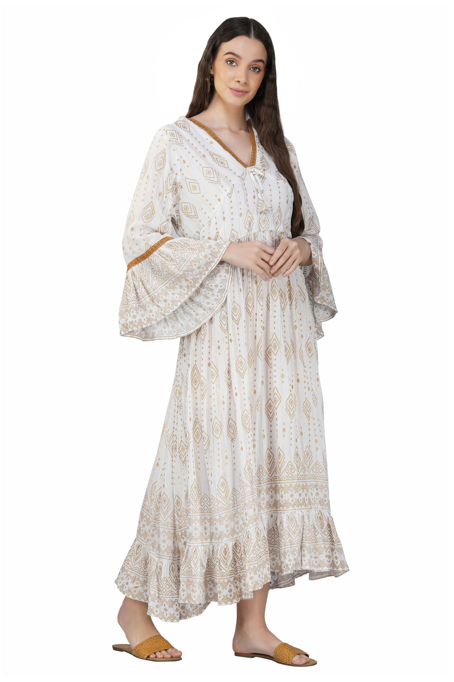 Women's V-Neck Long Maxi Dress - White