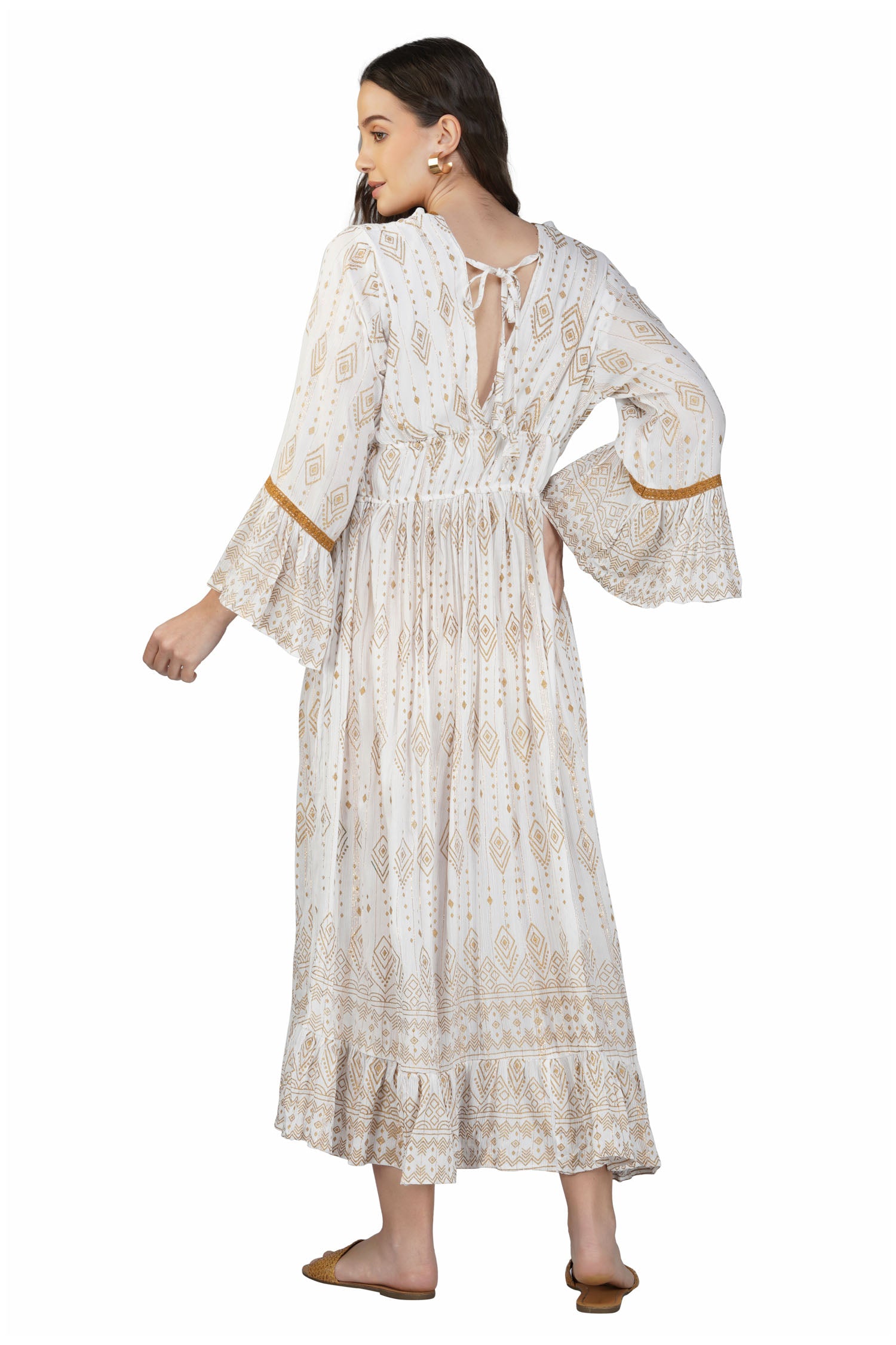 Women's V-Neck Long Maxi Dress - White