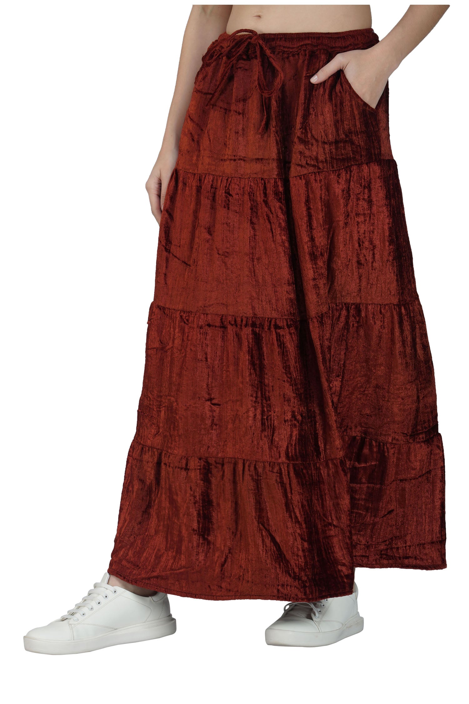 Velvet Skirt With Pockets - Burgundy