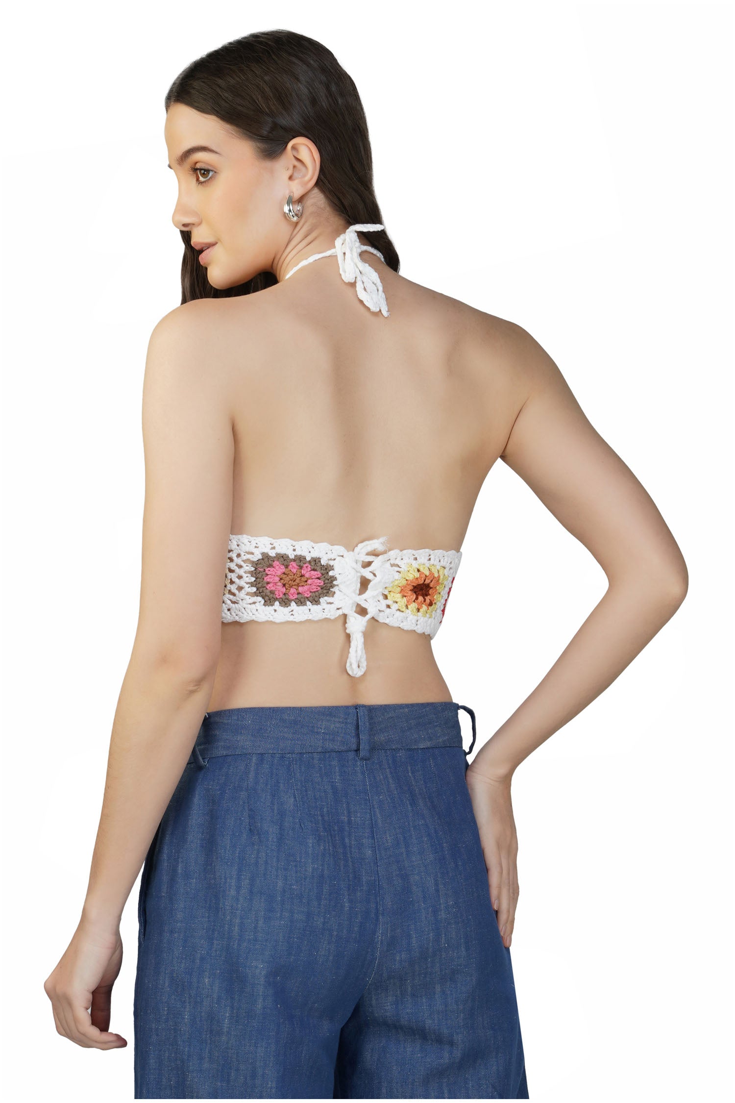 Women's Boho Crochet Halterneck - White