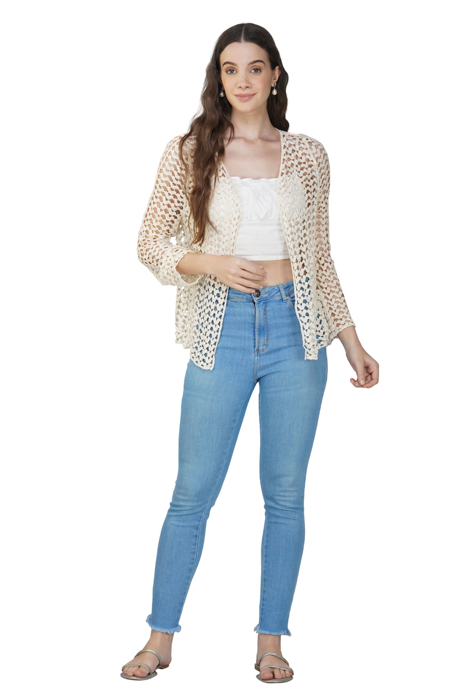 Breezy Crotchet Cardigan - Beige