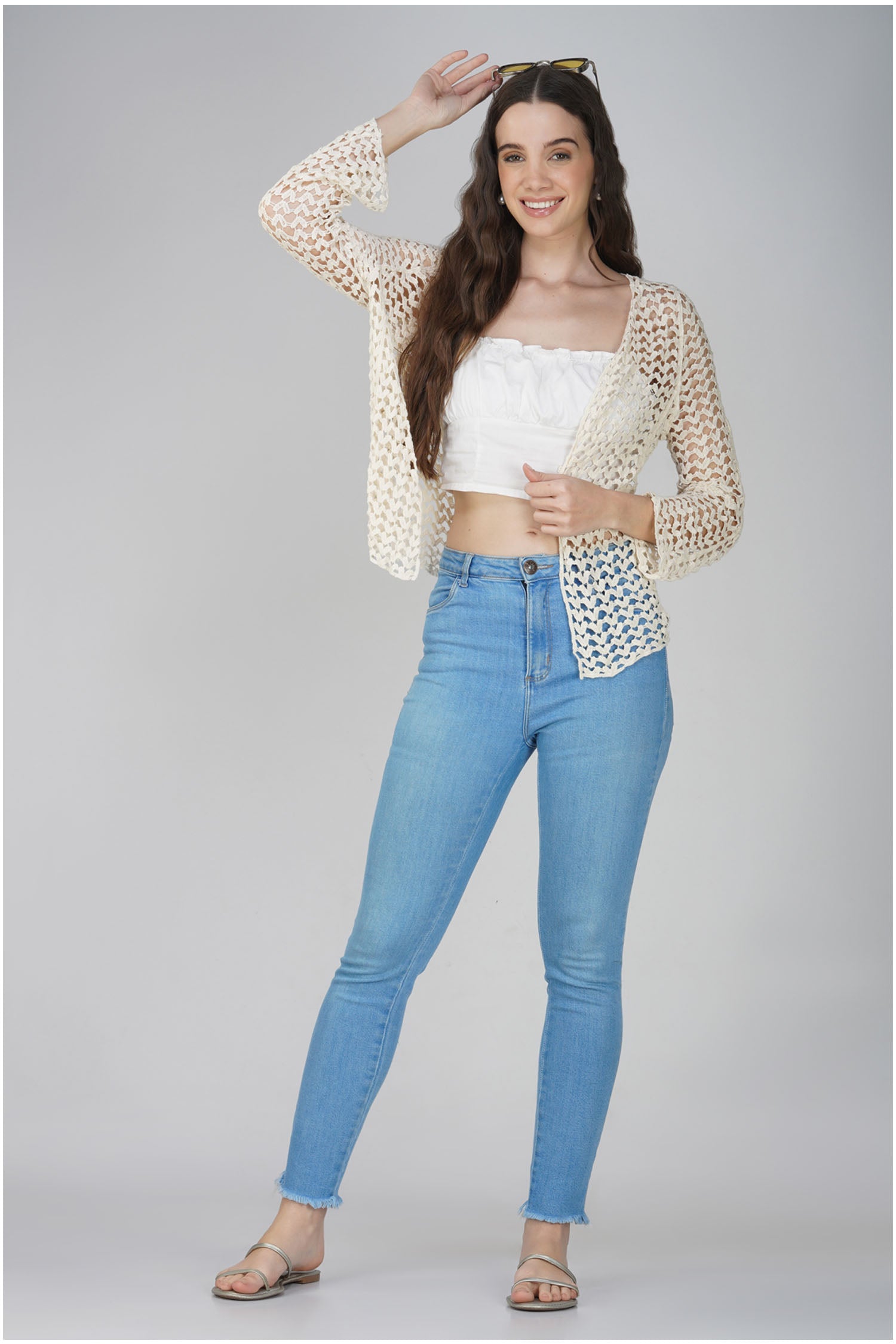 Breezy Crotchet Cardigan - Beige