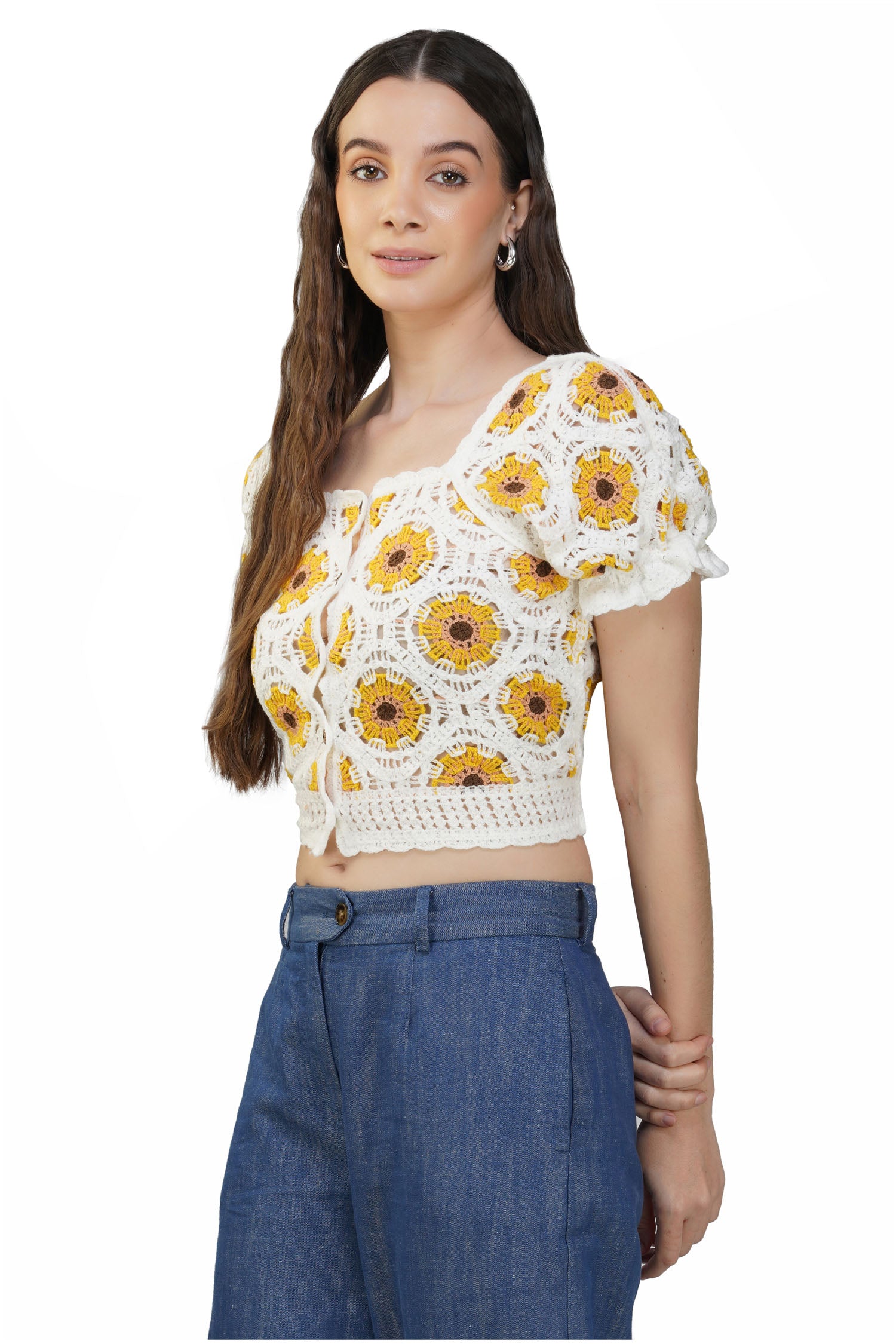 Women's Crochet Sunflower - White