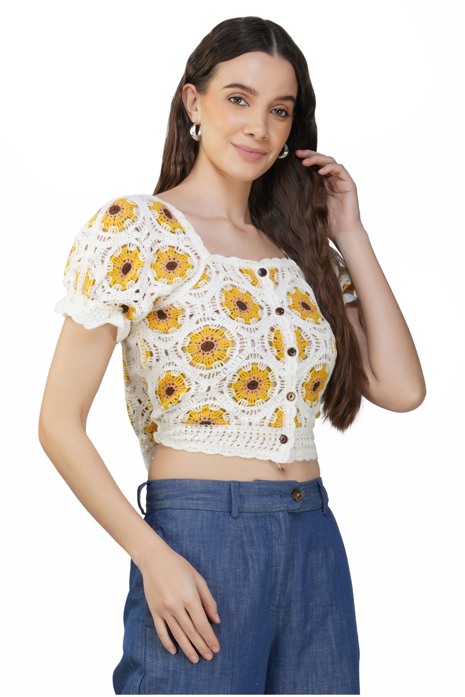 Women's Crochet Sunflower - White