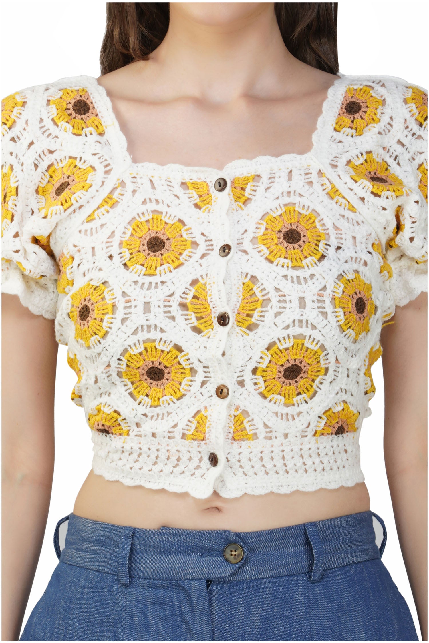 Women's Crochet Sunflower - White