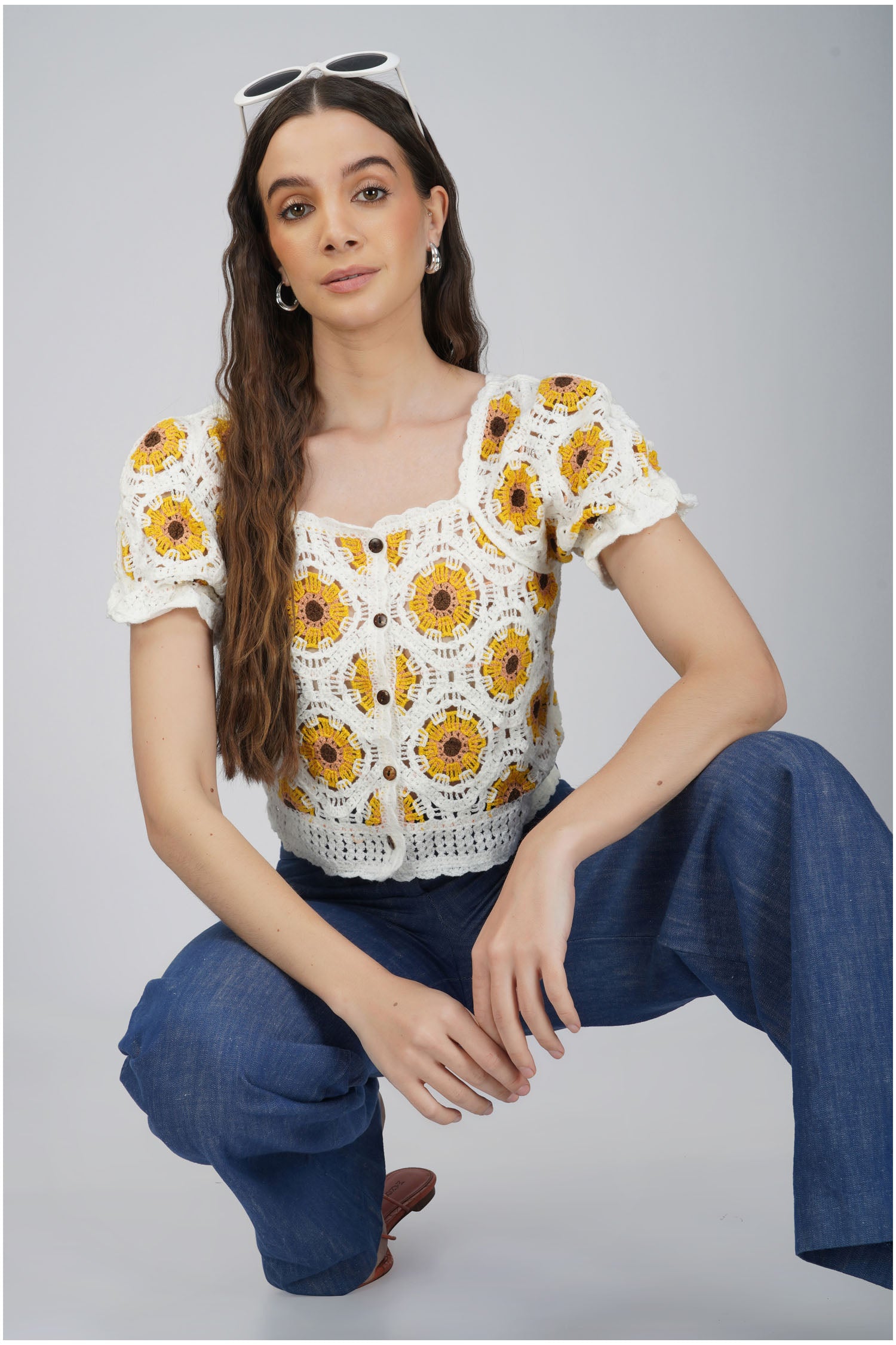 Women's Crochet Sunflower - White