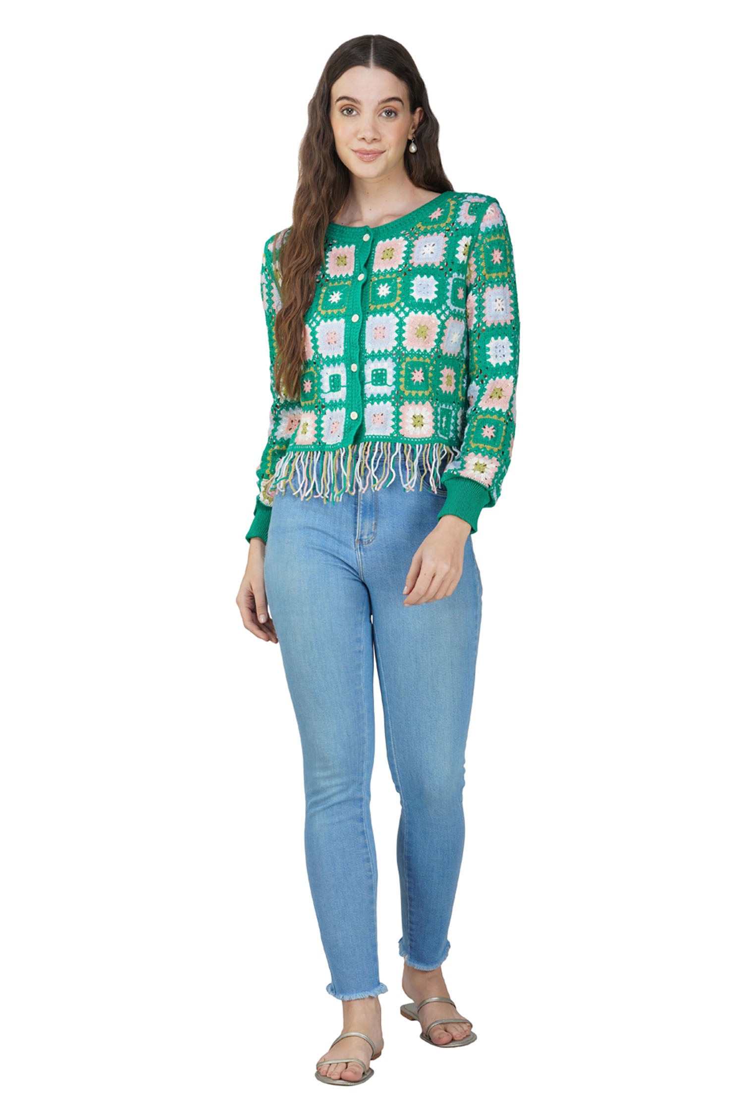 Fringe Crotchet Cardigan - Hunter Green