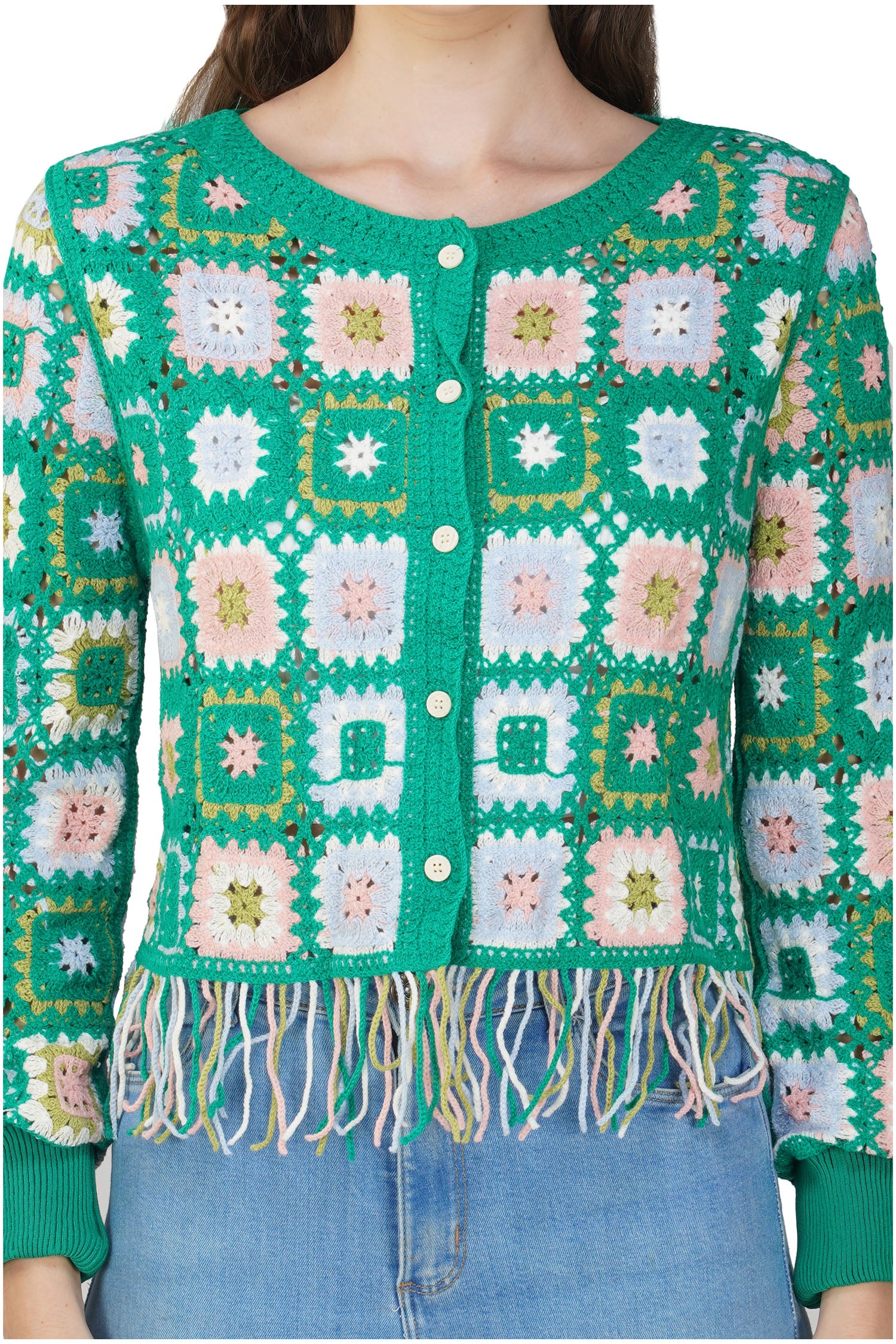 Fringe Crotchet Cardigan - Hunter Green