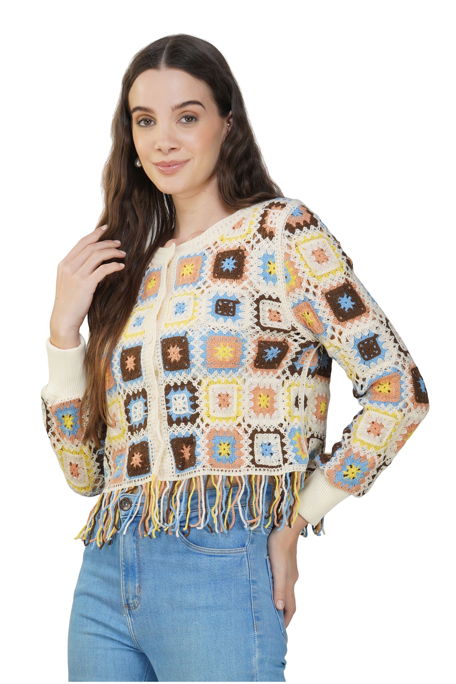 Fringe Crotchet Sweater - Beige