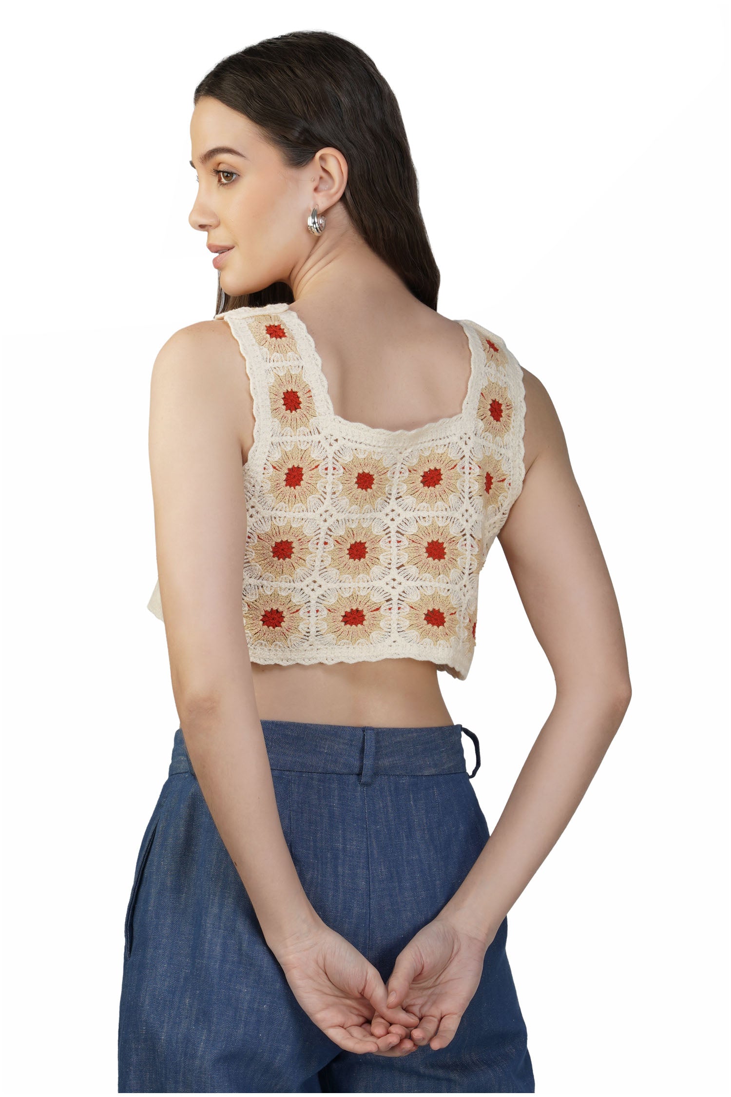 Women's Knitted Hollow Out Sunflower - Cream