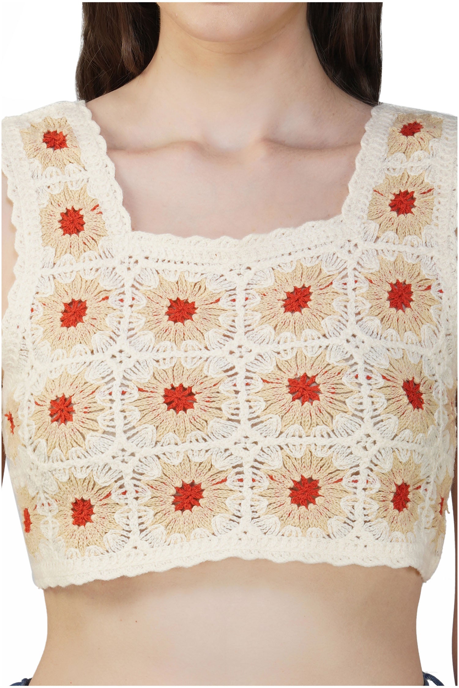 Women's Knitted Hollow Out Sunflower - Cream