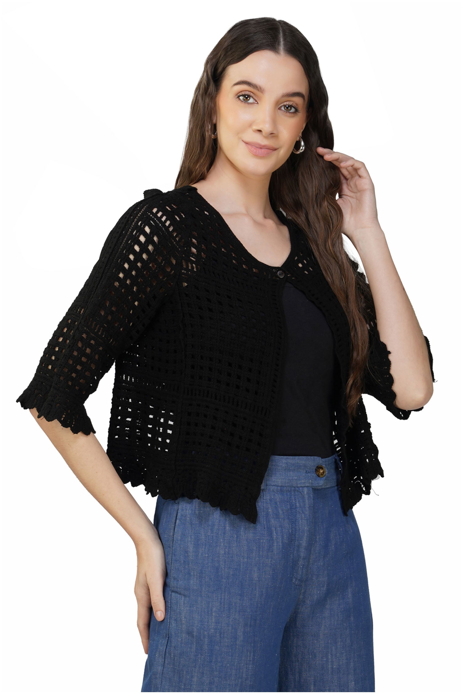 Women's Knit Cardigan Short Sleeve - Black