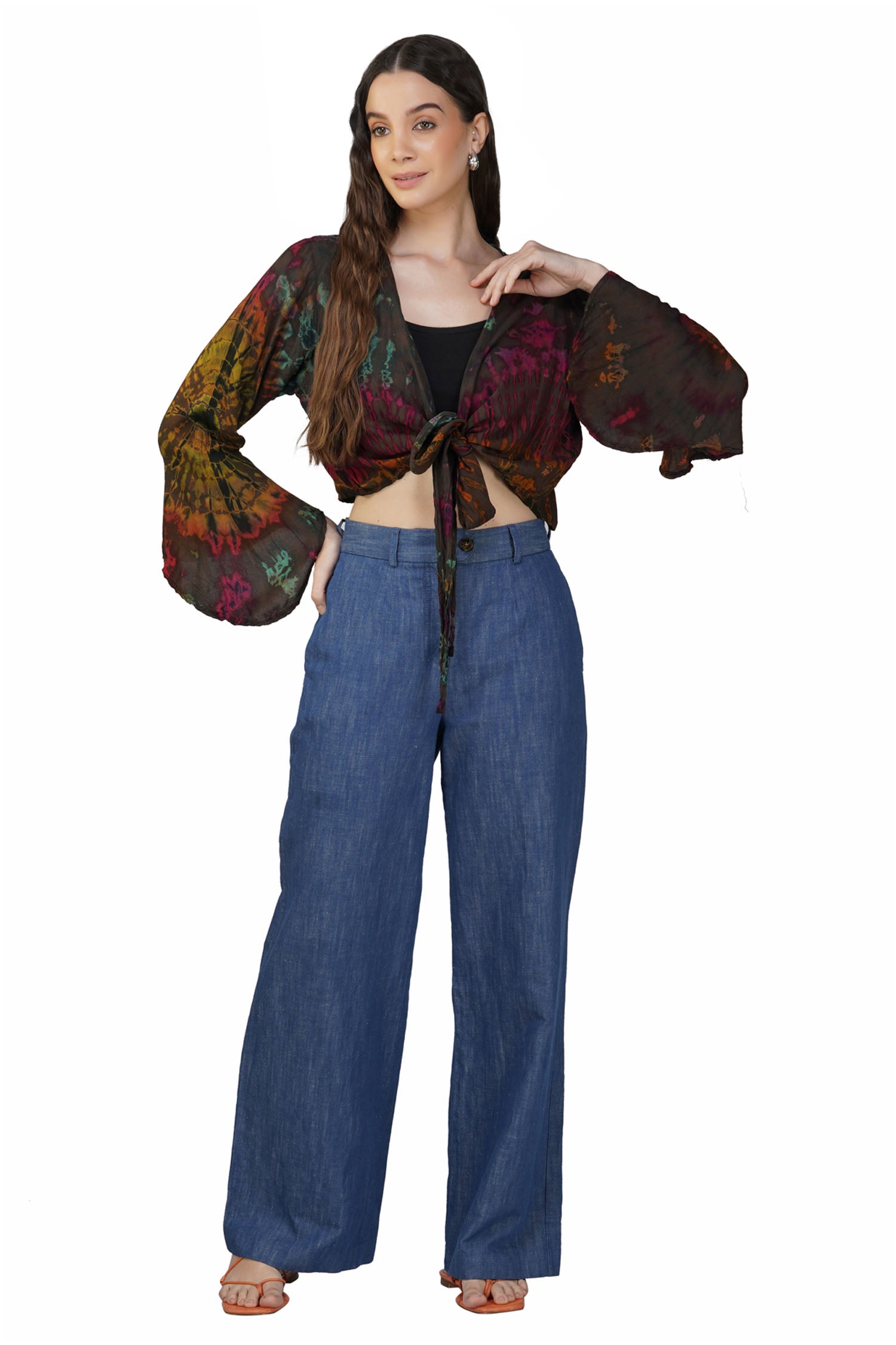 Swirls Tie Dye With Bell Sleeves - Brown