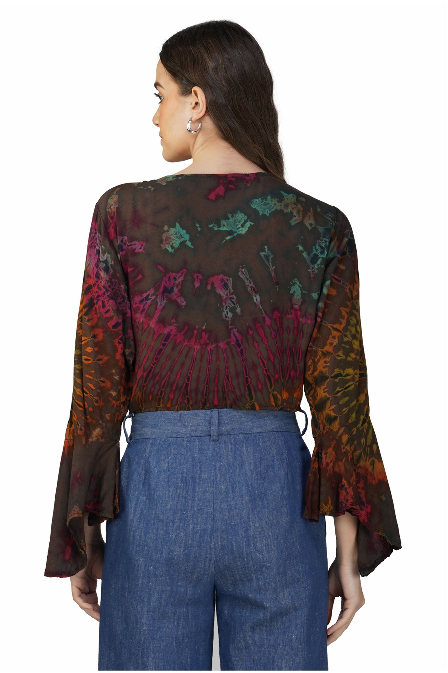 Swirls Tie Dye With Bell Sleeves - Brown