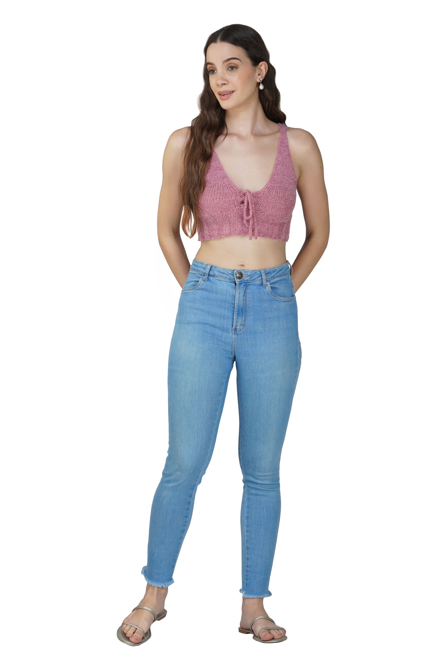 Women's V-neck Crop Top - Pink