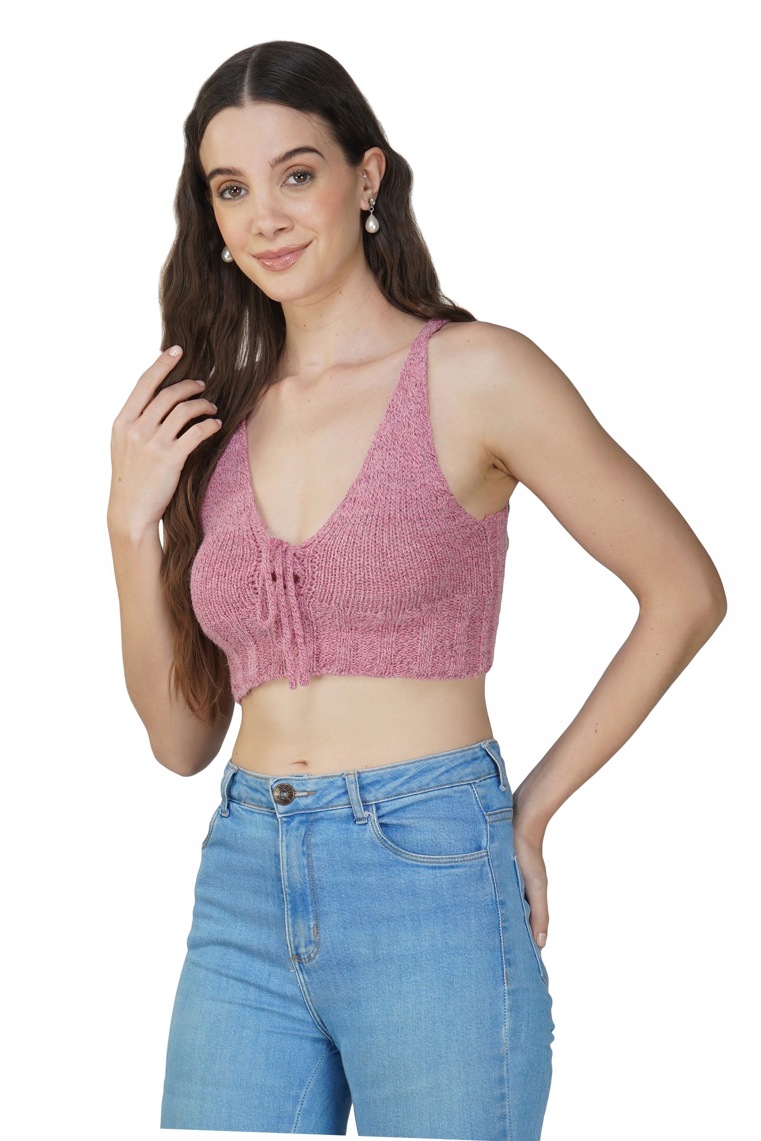 Women's V-neck Crop Top - Pink