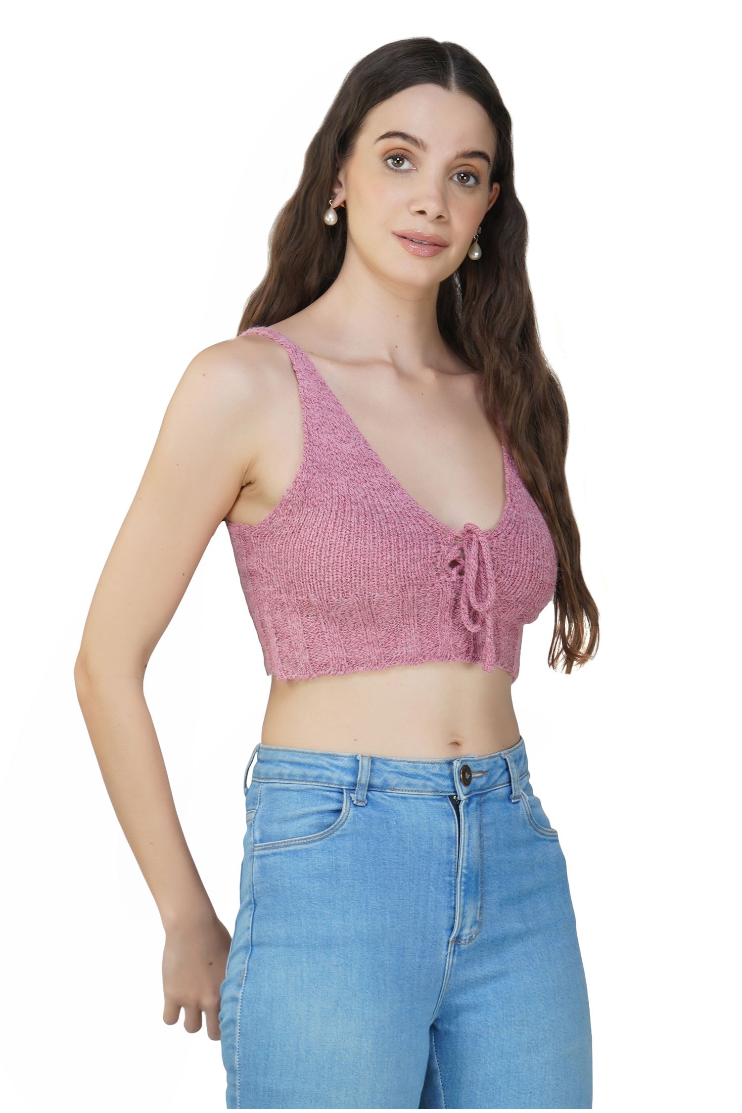 Women's V-neck Crop Top - Pink