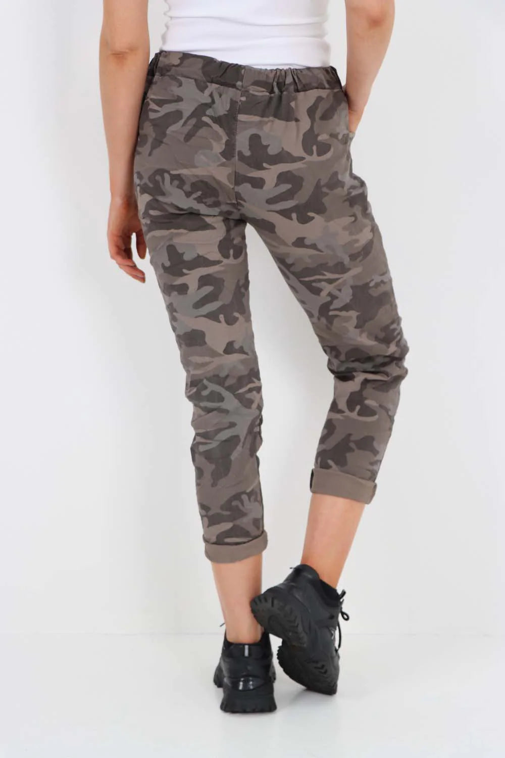 Italian Drawstring Camo Side Pockets Trousers - Brown