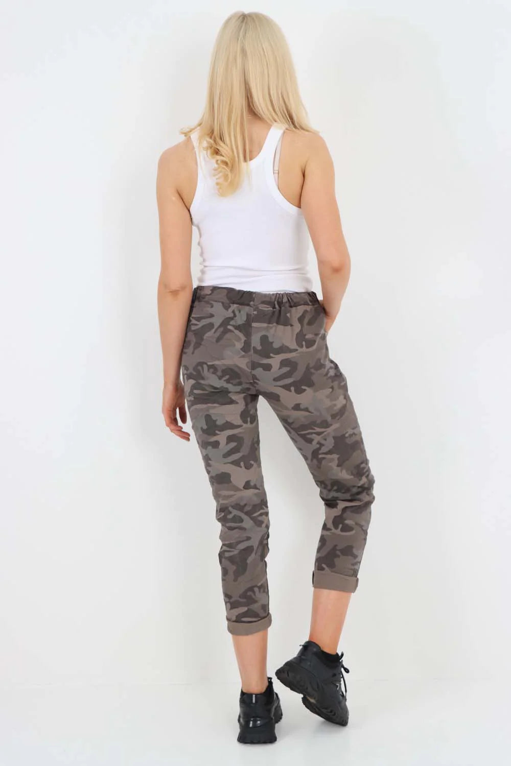 Italian Drawstring Camo Side Pockets Trousers - Brown