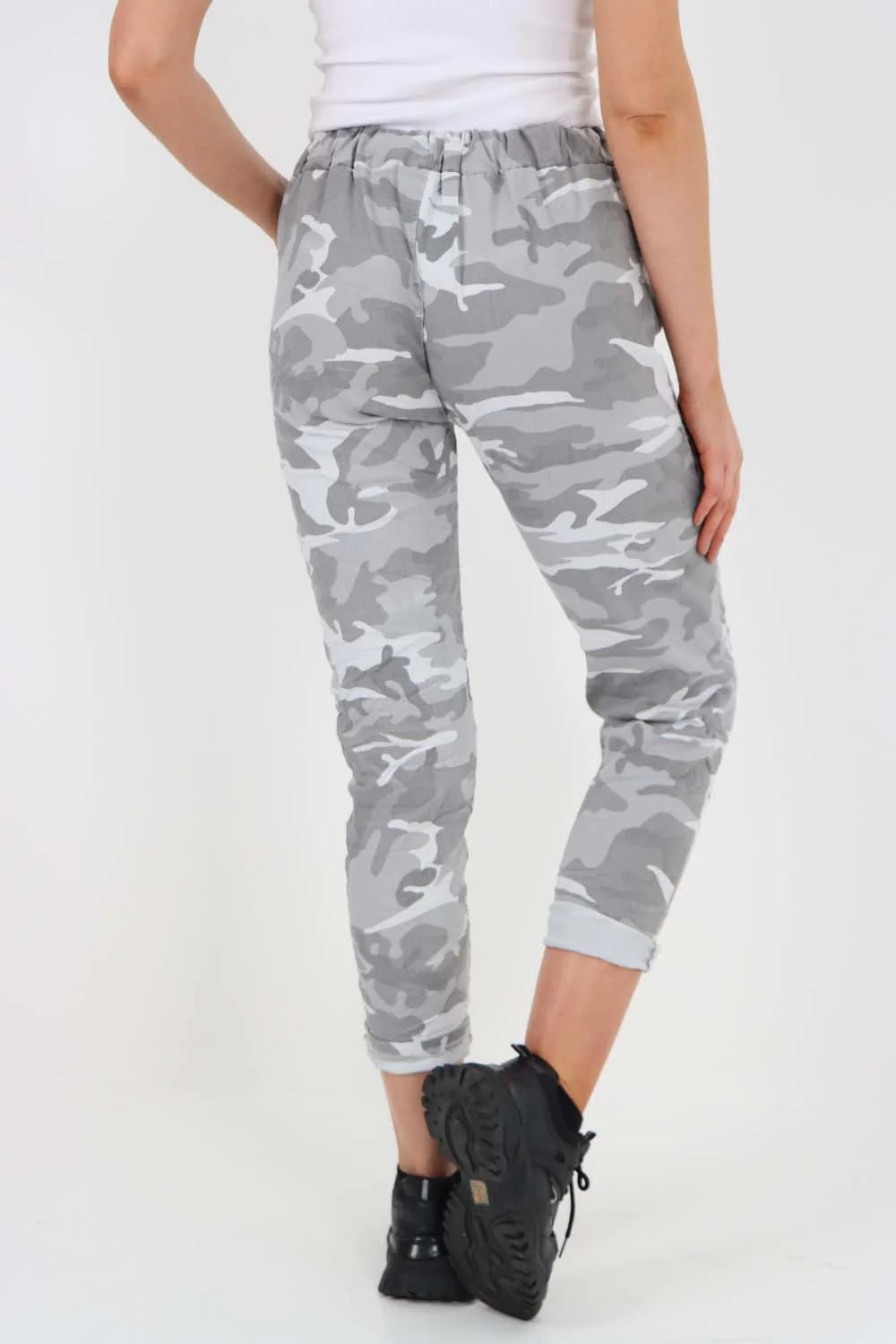 Italian Drawstring Camo Side Pockets Trousers - Grey