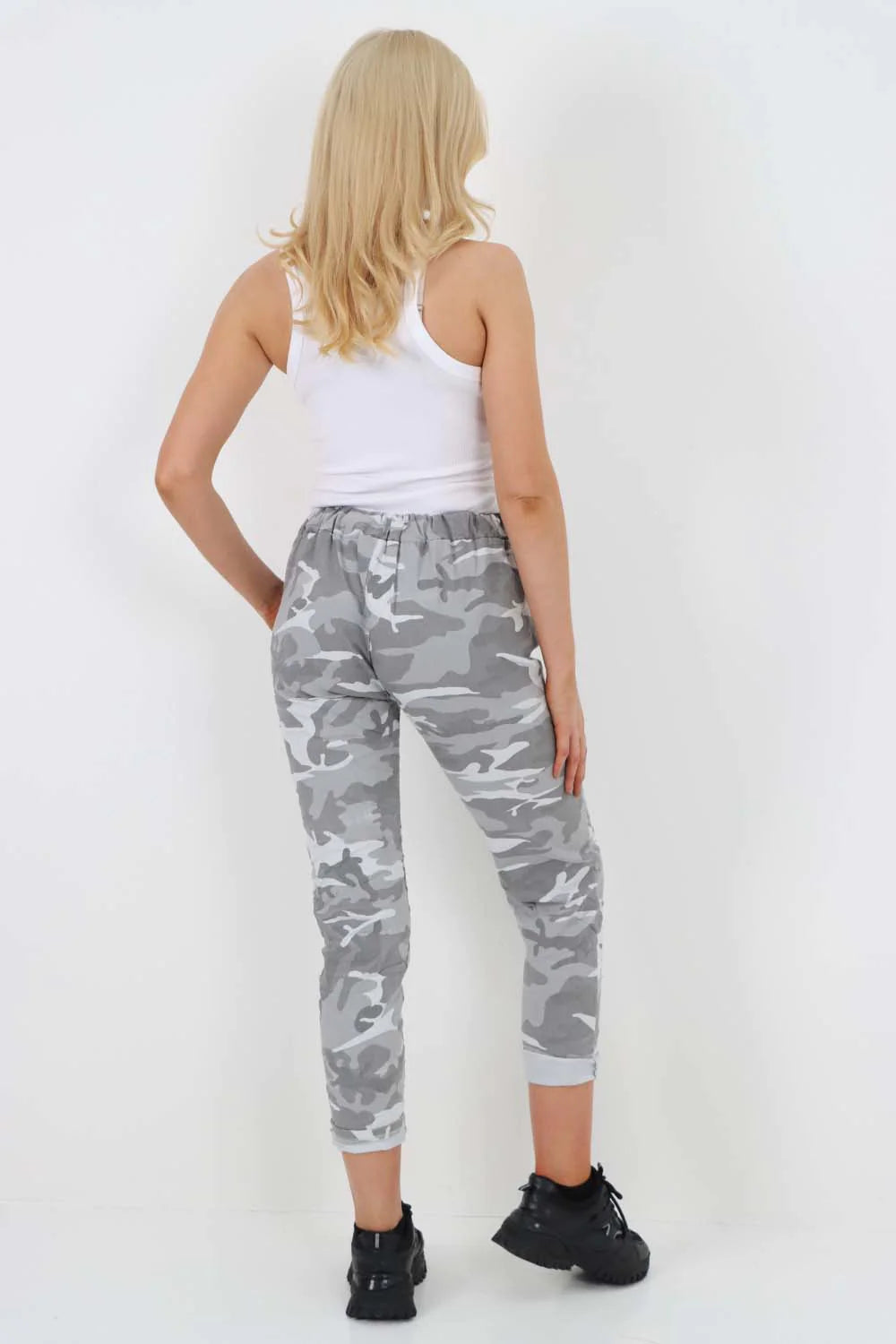 Italian Drawstring Camo Side Pockets Trousers - Grey