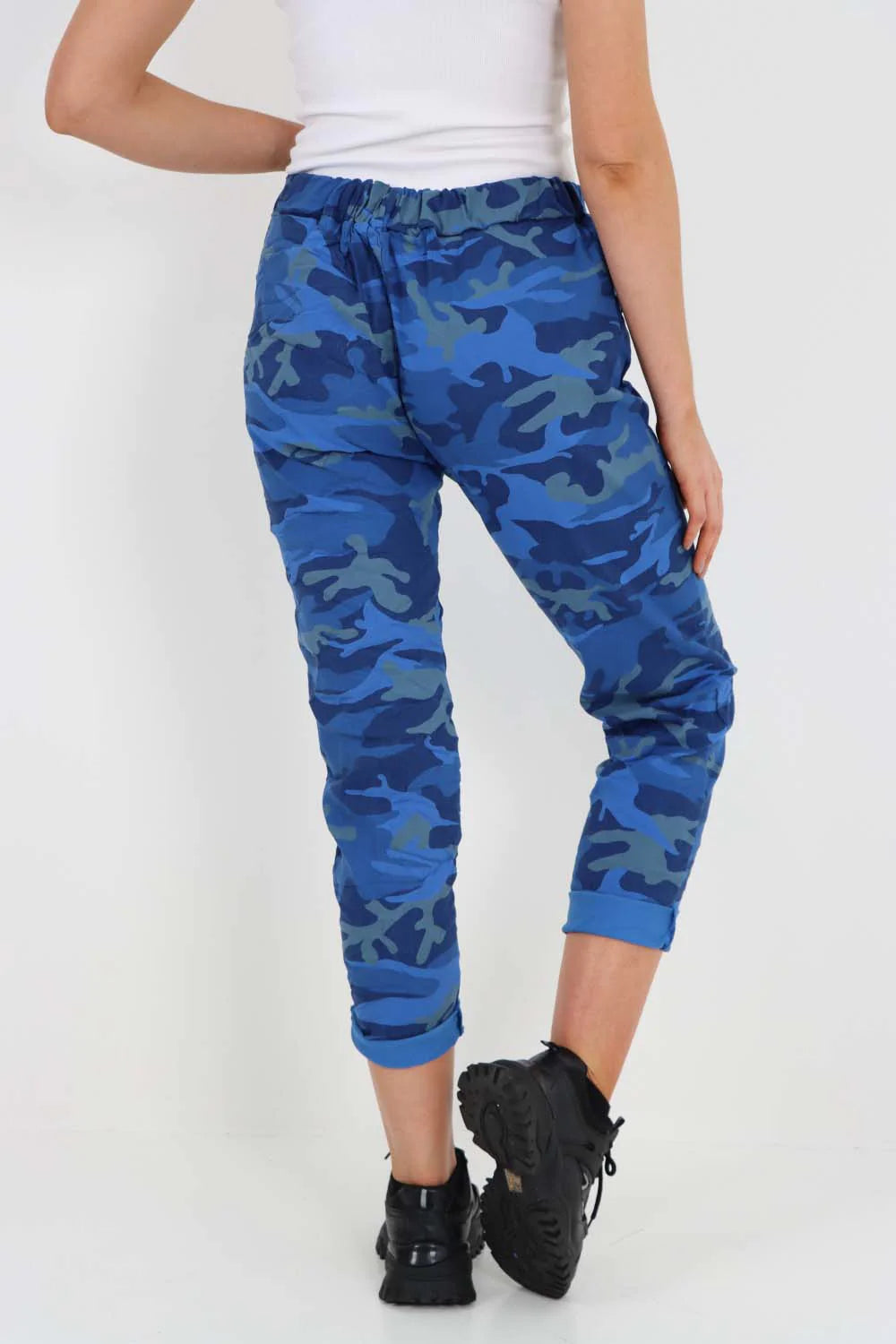 Italian Drawstring Camo Side Pockets Trousers - Navy Blue