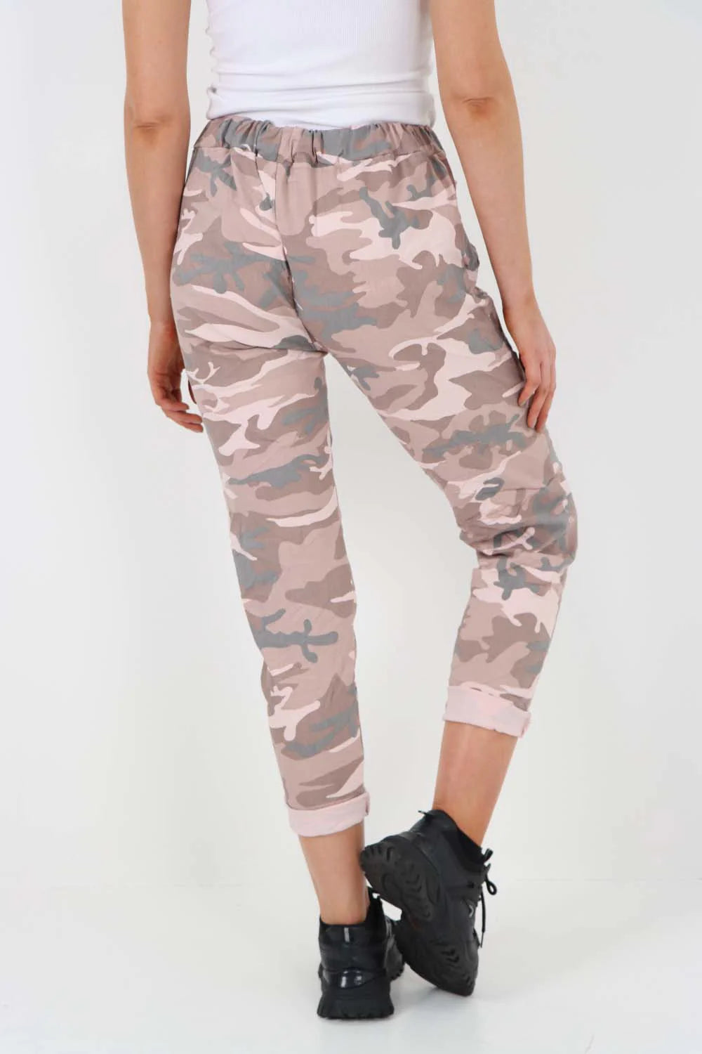 Italian Drawstring Camo Side Pockets Trousers - Pink