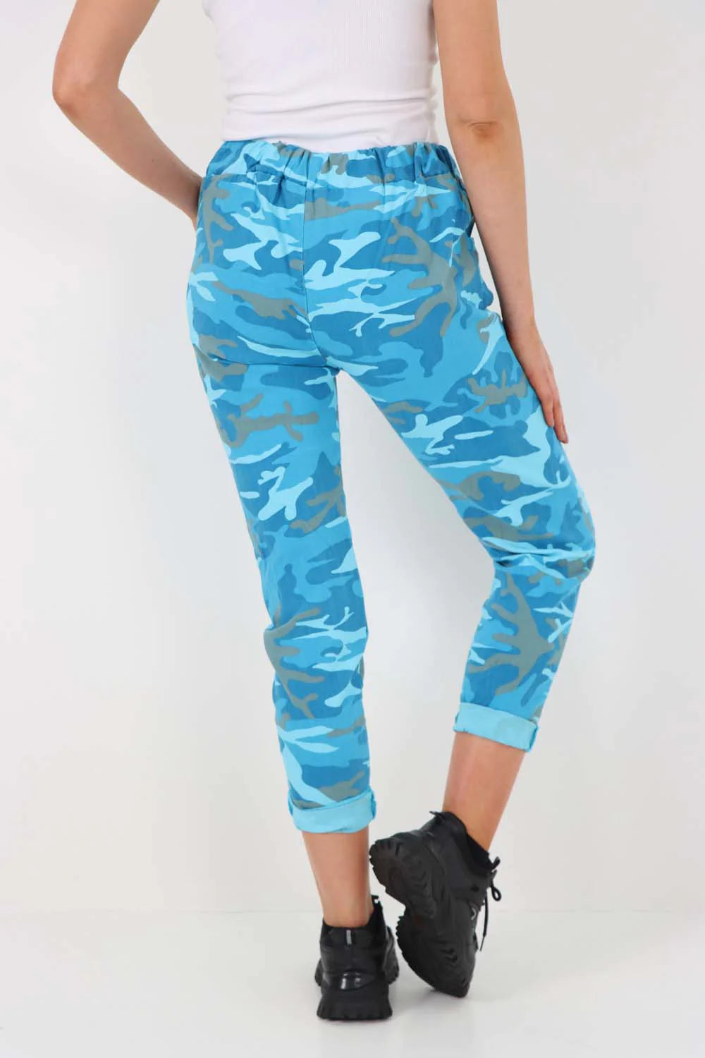 Italian Drawstring Camo Side Pockets Trousers - Turquoise