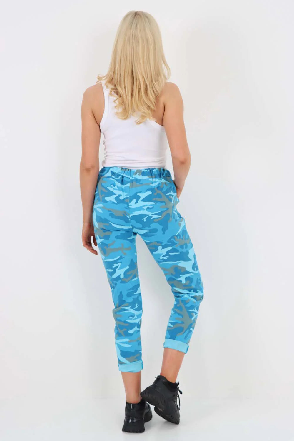 Italian Drawstring Camo Side Pockets Trousers - Turquoise