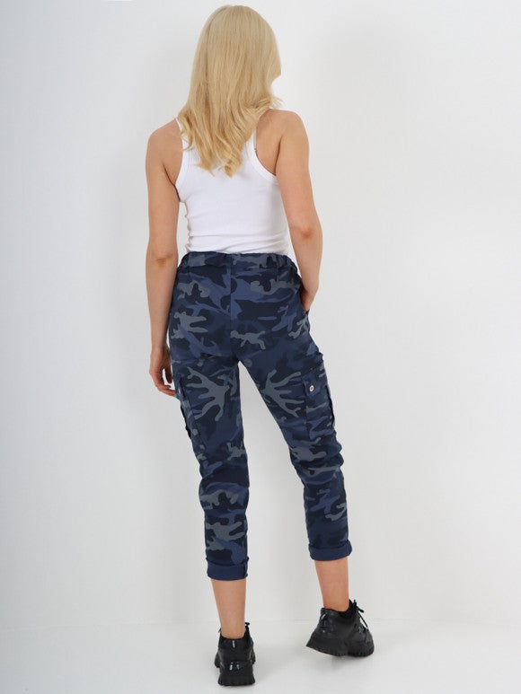 Italian Camouflage Cargo Elasticated Magic Trousers - Dark Denim