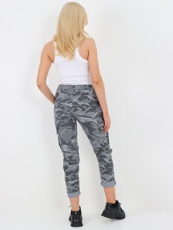 Italian Camouflage Cargo Elasticated Magic Trousers - Grey