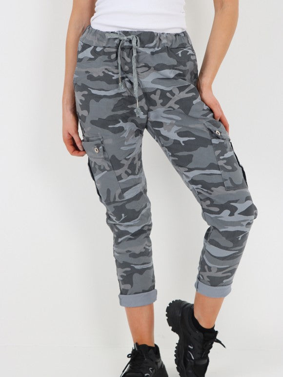 Italian Camouflage Cargo Elasticated Magic Trousers - Grey